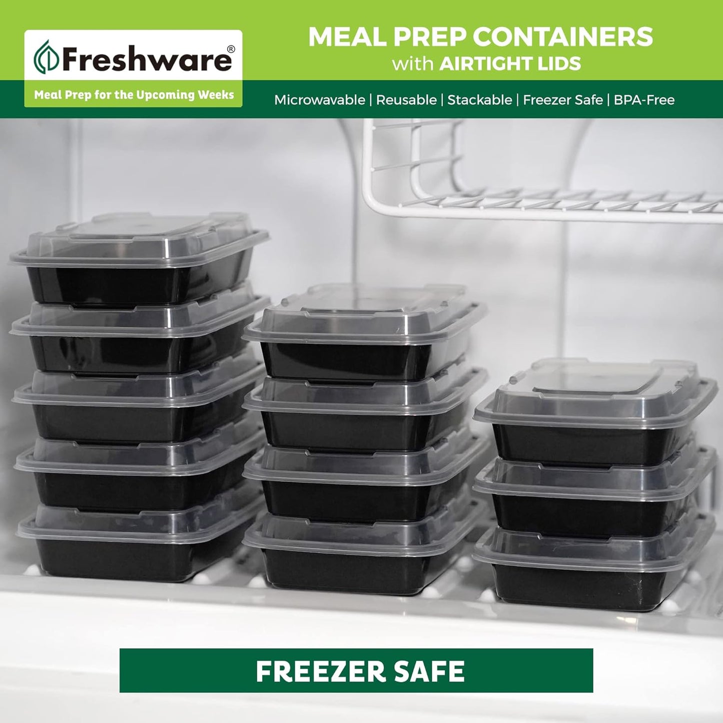 Freshware Meal Prep Containers [50 Pack] 1 Compartment Food Storage Containers with Lids, Bento Box, BPA Free, Stackable, Microwave/Dishwasher/Freezer Safe (16 oz)