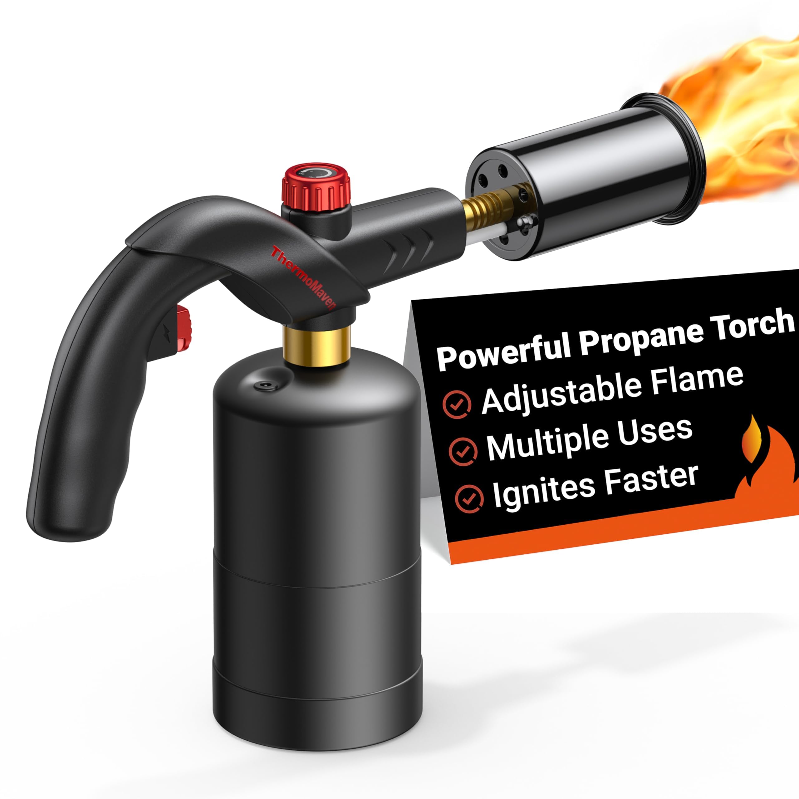 ThermoMaven Powerful Propane Torch, Kitchen Cooking Culinary Torch Lighter, Adjustable Blow Torch for Sous Vide Searing Steak, BBQ, Grill, Campfire Charcoal Starter, Gas Welding Kit(Tank Not Included)