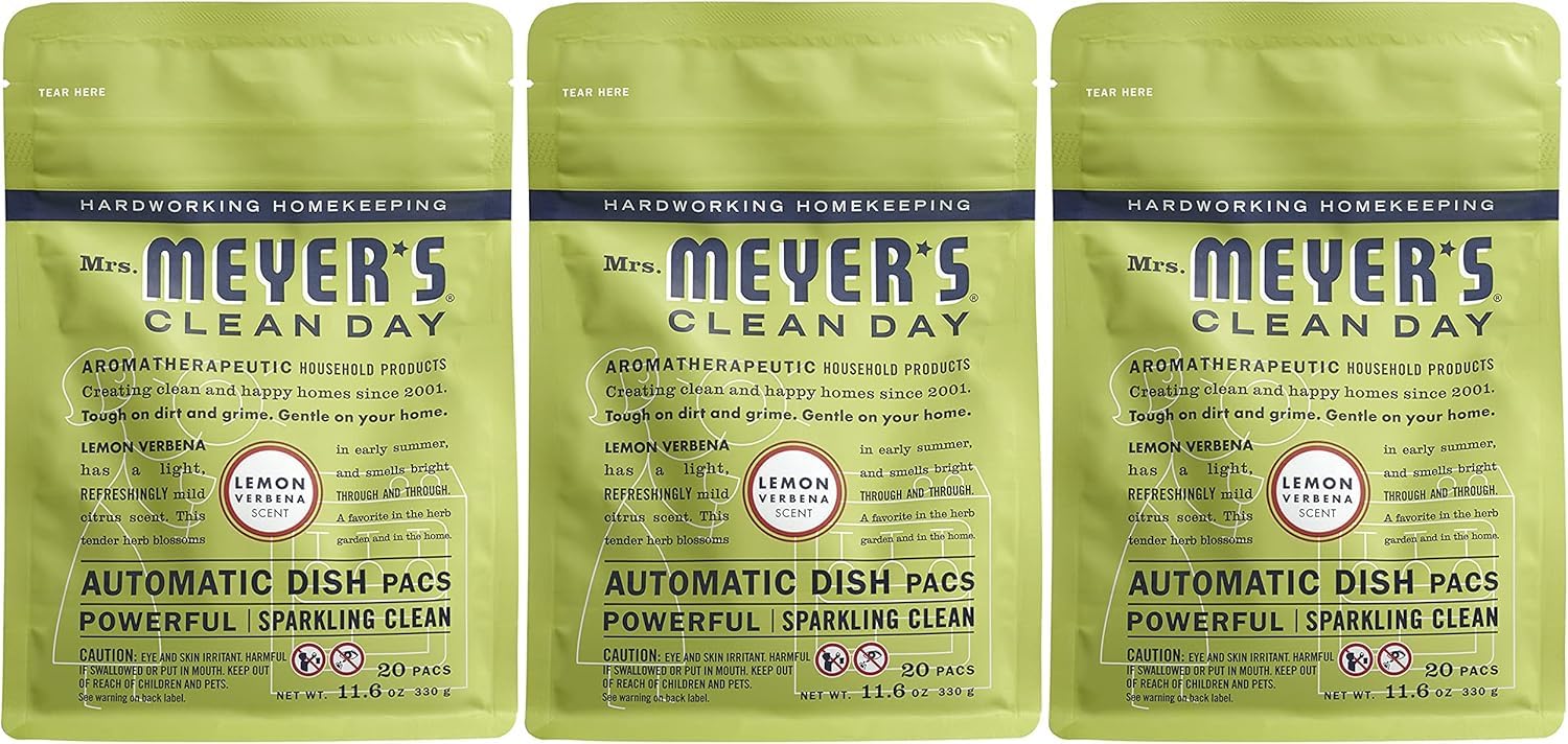 MRS. MEYER'S CLEAN DAY Automatic Dishwasher Pods, Lemon Verbena, 20 Count - Pack of 3 (60 Total Pods)