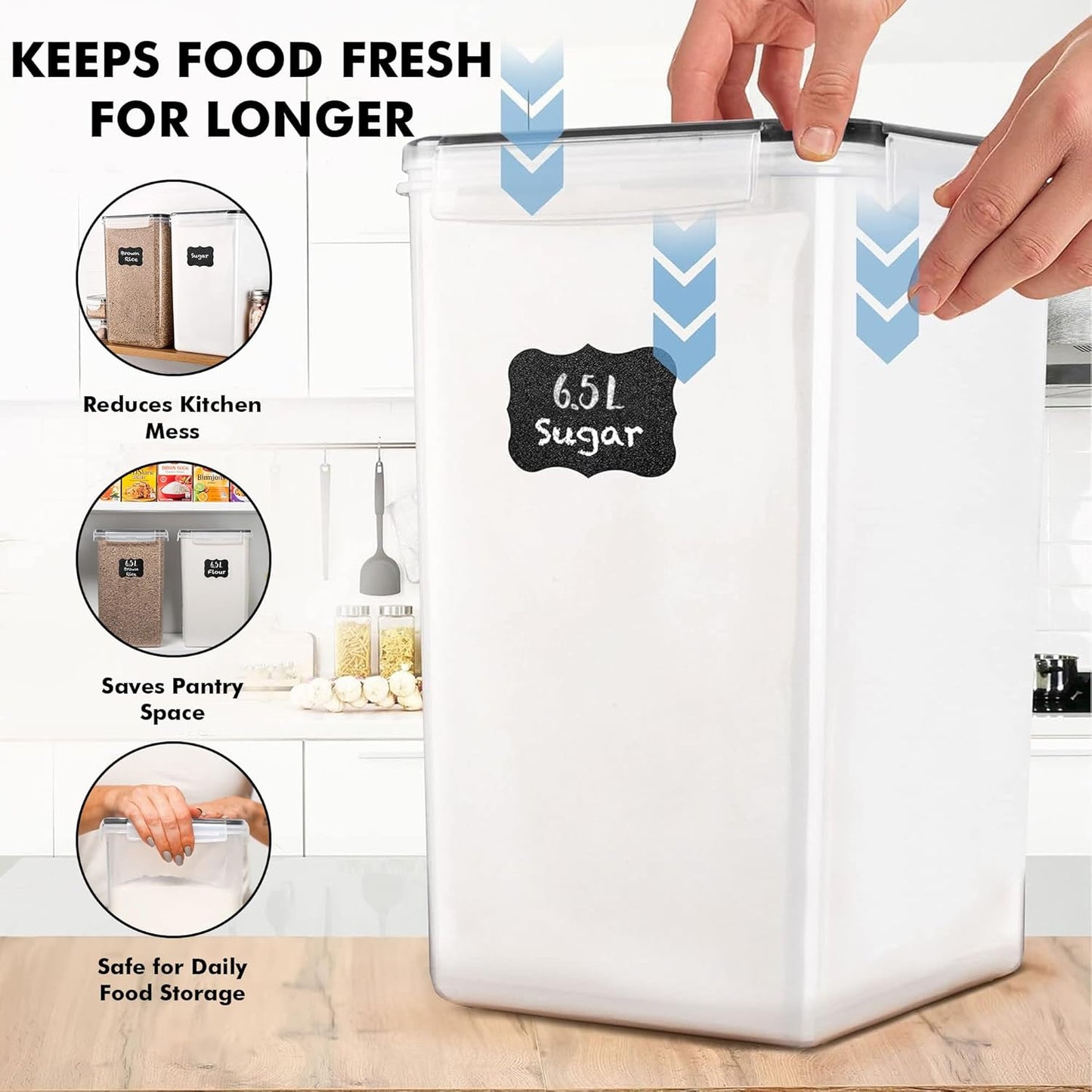 WHITE FEATHER SUPPLIES 2 PC [6.5L / 220 Oz] Large Food Storage Containers with Lids Airtight - BPA Free Clear Plastic Kitchen and Pantry Storage Containers, Bulk Storage for Cereal, Flour, Sugar, Rice