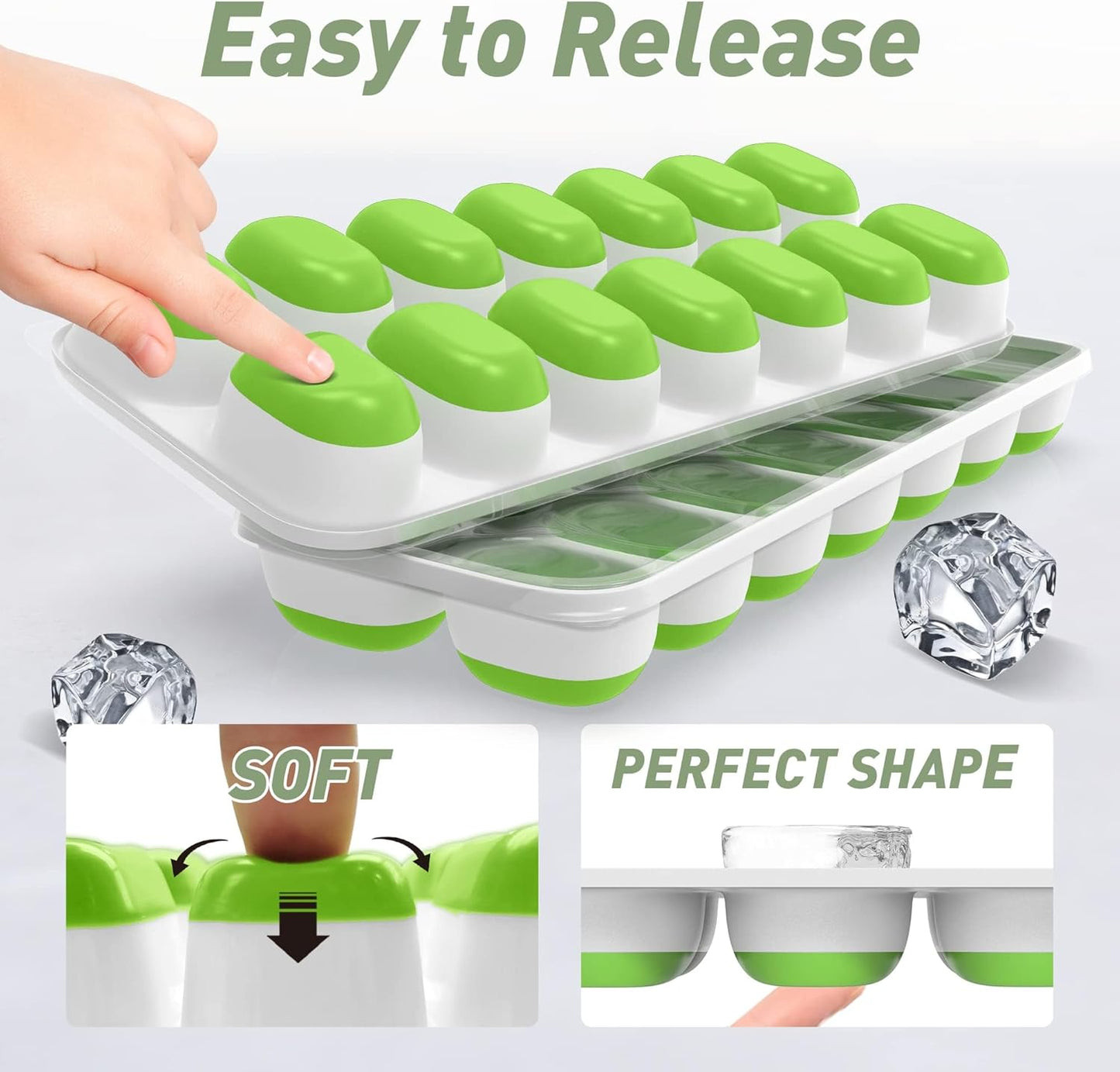 Ice Cube Tray with Lid, 4 Packs 56 Cubes Durable Stackable Ice Cube Trays for Freezer with Removable Lids, Easy-Release Plastic & Silicone Ice Tray for Cocktail, Coffee