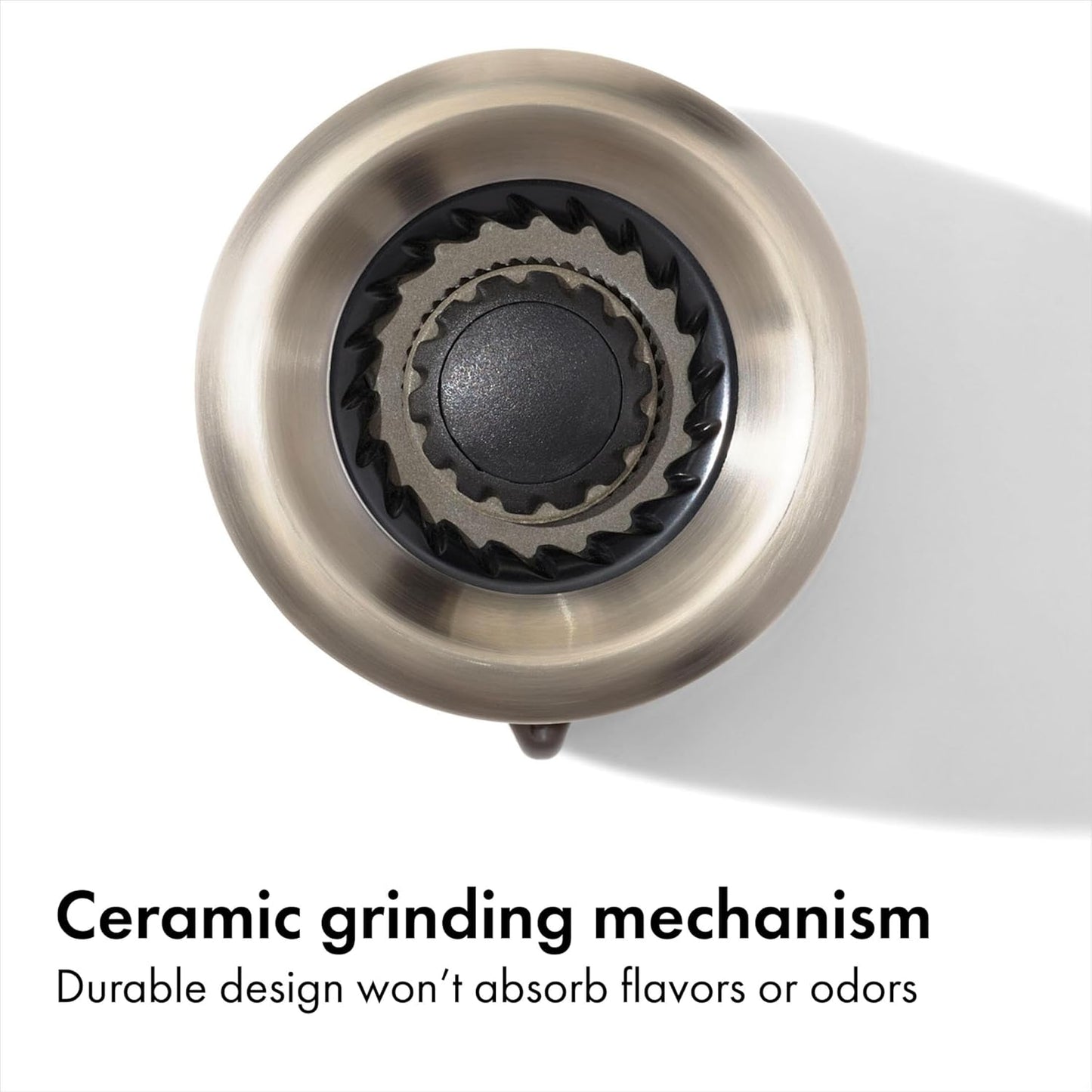 OXO Good Grips Contoured Mess-Free Pepper Grinder, Adjustable Ceramic Grinder with Five Settings, Black Pepper Mill for Home and Kitchen, Spice Tool and Kitchen Gadget