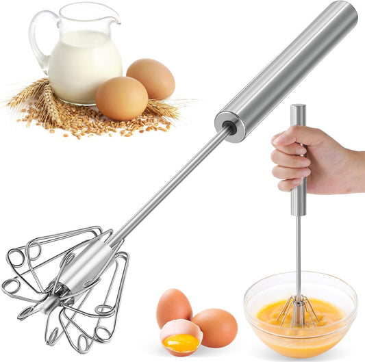 2026 Upgraded Semi-Automatic Stainless Steel Egg Beater – Hand Push Whisk for Baking, Cooking & Stirring – Perfect for Whisking Eggs, Batters & Creams – Effortless Mixing for Quick, Smooth (12in)