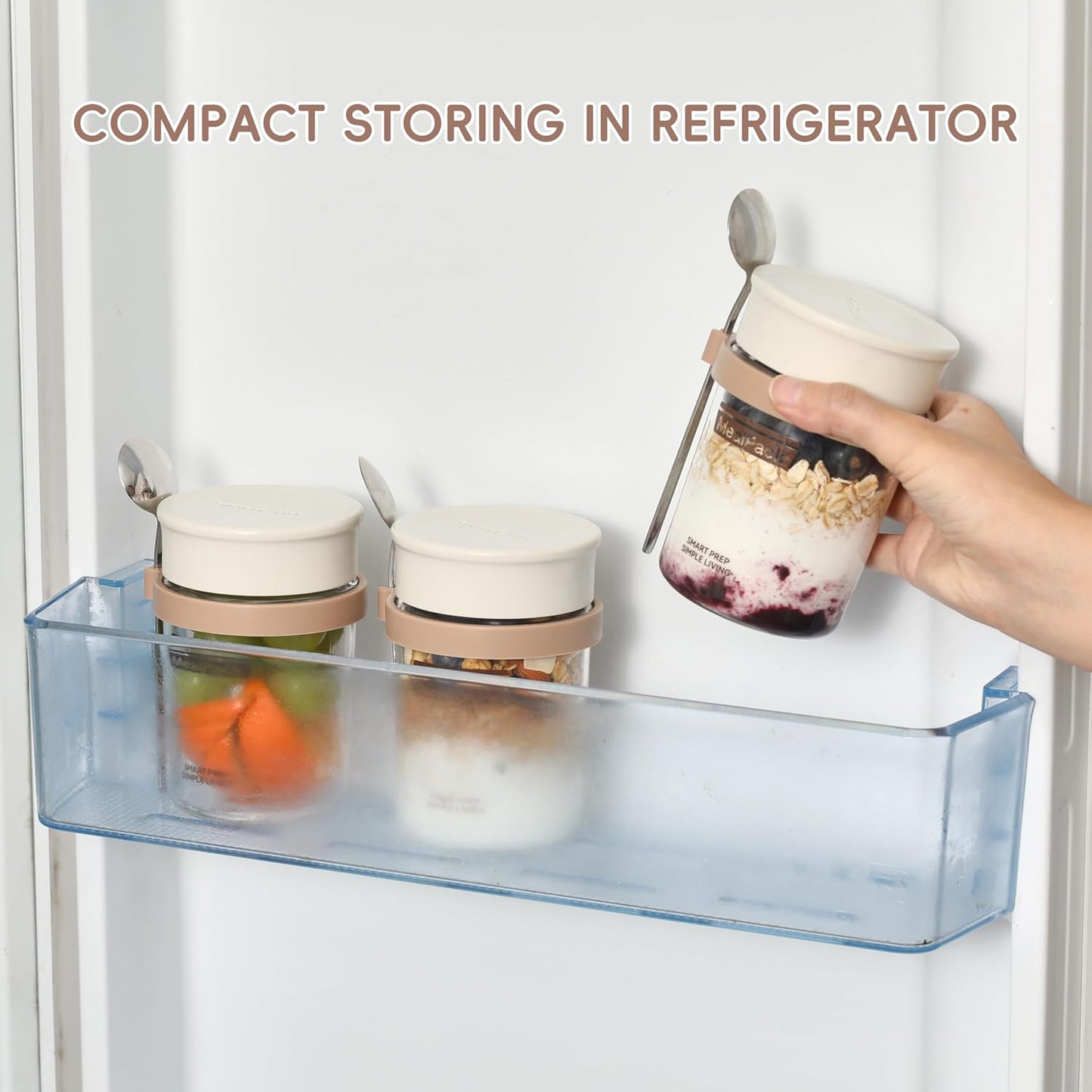 Overnight Oats Containers with Lids and Spoons (4 Pack) – 12oz Glass Jars for Yogurt Meal Prep, Chia Pudding & Snacks – Leakproof Airtight Mason Jar Set – Portable Food Storage with Cleaning Brush