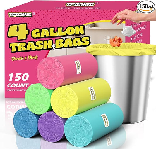 150 Count 4 Gallon Small Trash Bags - Colored Bathroom Garbage Bags Unscented Leak-proof, 15 Liter Plastic Wastebasket Can Liners for Office Bedroom Toilet and Car