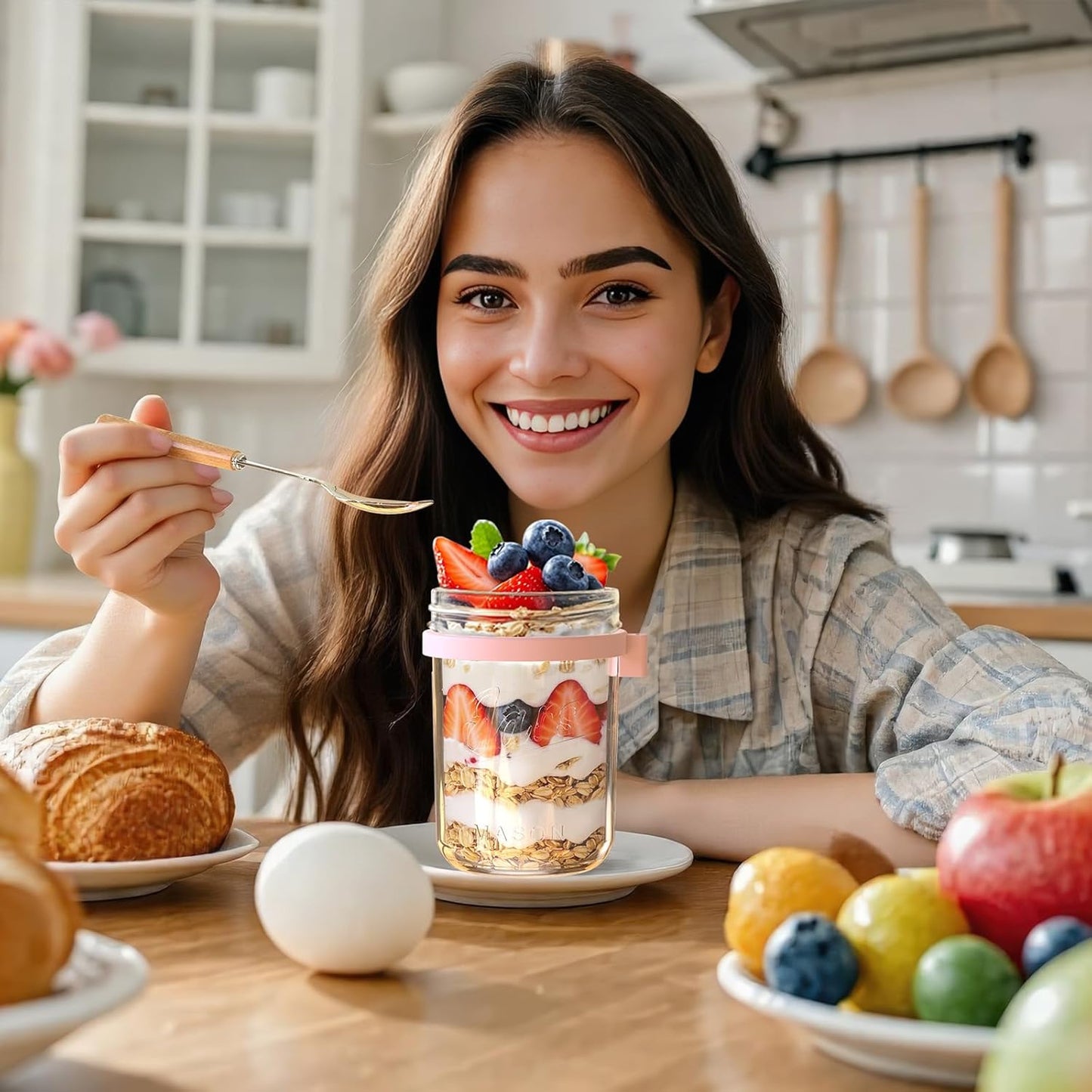 16oz Overnight Oats Containers with Lids and Spoons, 6 Pack Wide Mouth Mason Jars with Airtight Lids, Overnight Oats Jars for Salad, Chia Seed, Cereal, Yogurt