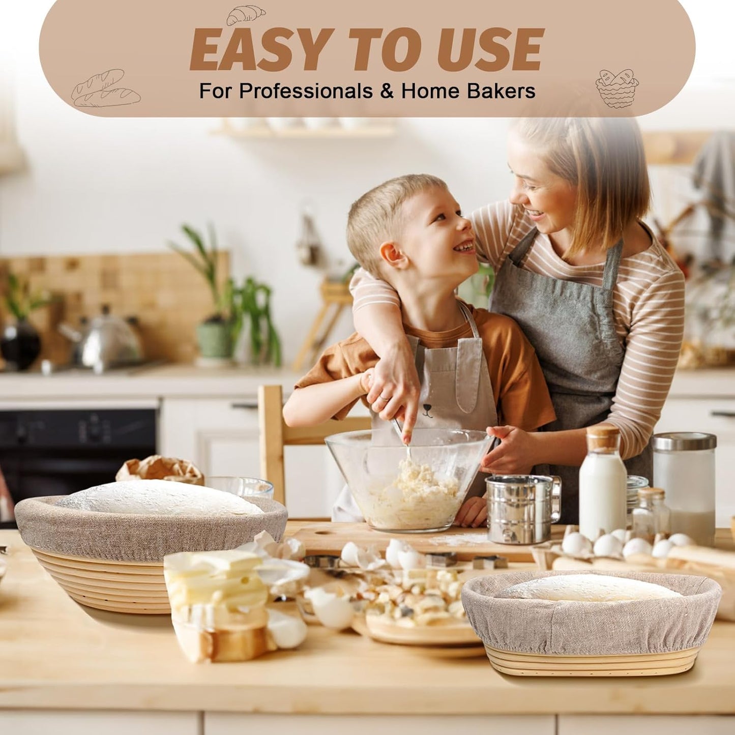 Sourdough Proofing Basket Gift Set, 9" Round and 10" Oval Banneton Bread Baking Supplies, Sourdough Baskets with Bread Lame, Danish Whish, Bowl Scraper, Sourdough Scraper, and Linen Liner