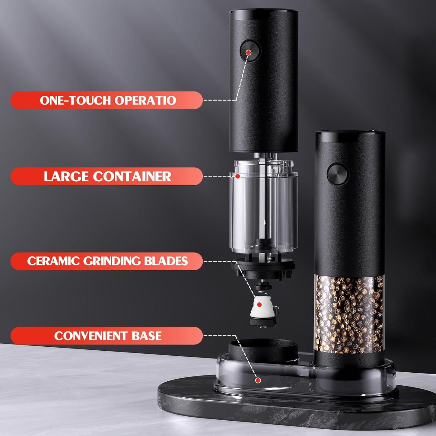 Electric Salt and Pepper Grinder Set Automatic Battery Pepper Mill Shakers Adjustable Coarseness Upgraded Larger Capacity with Led Home and Kitchen Appliances Birthday Gifts for Women Mom