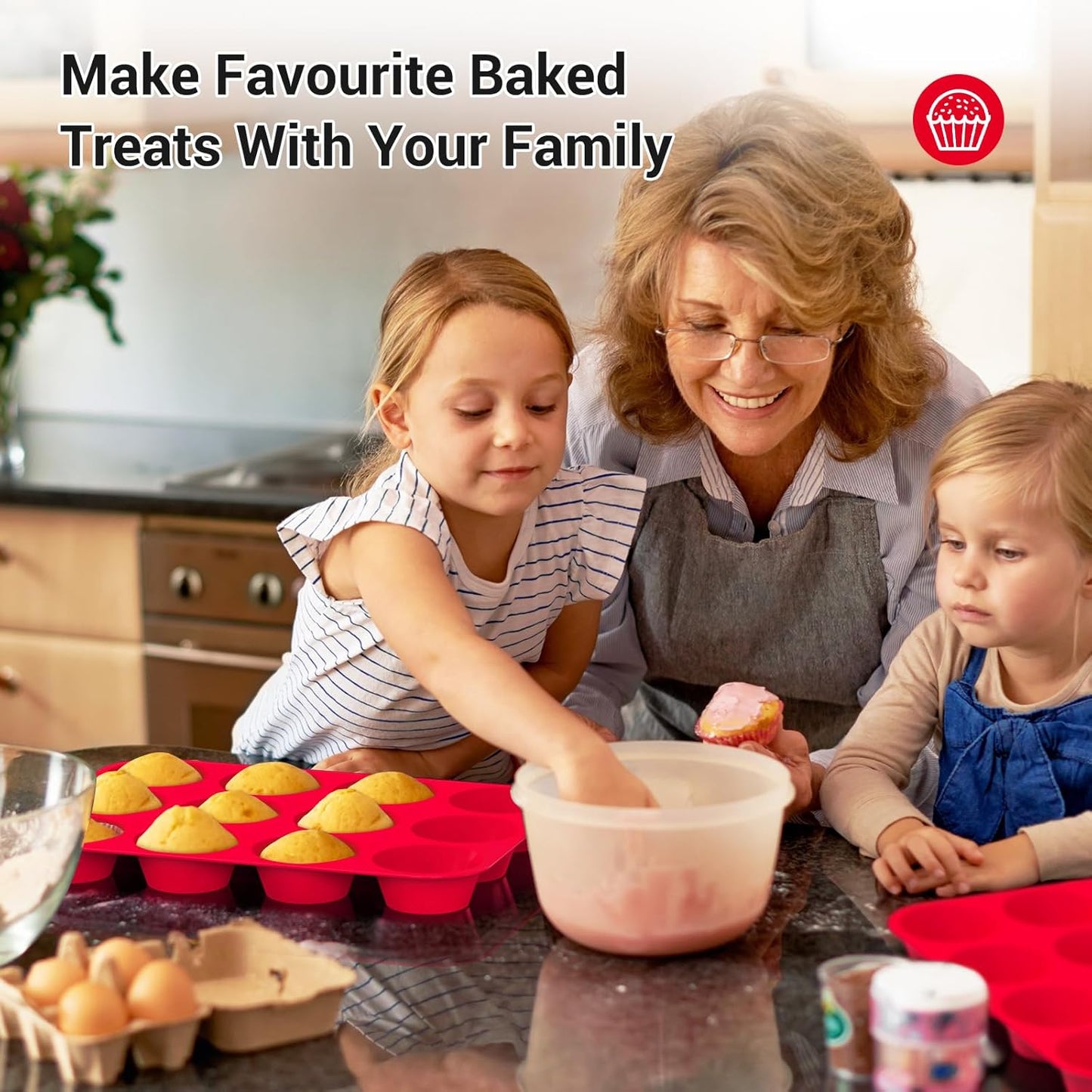 Redfly 2 Pack Silicone Muffin Pan & Cupcake Pans for Baking - 12 Cup Regular Size BPA Free Egg Bites Molds