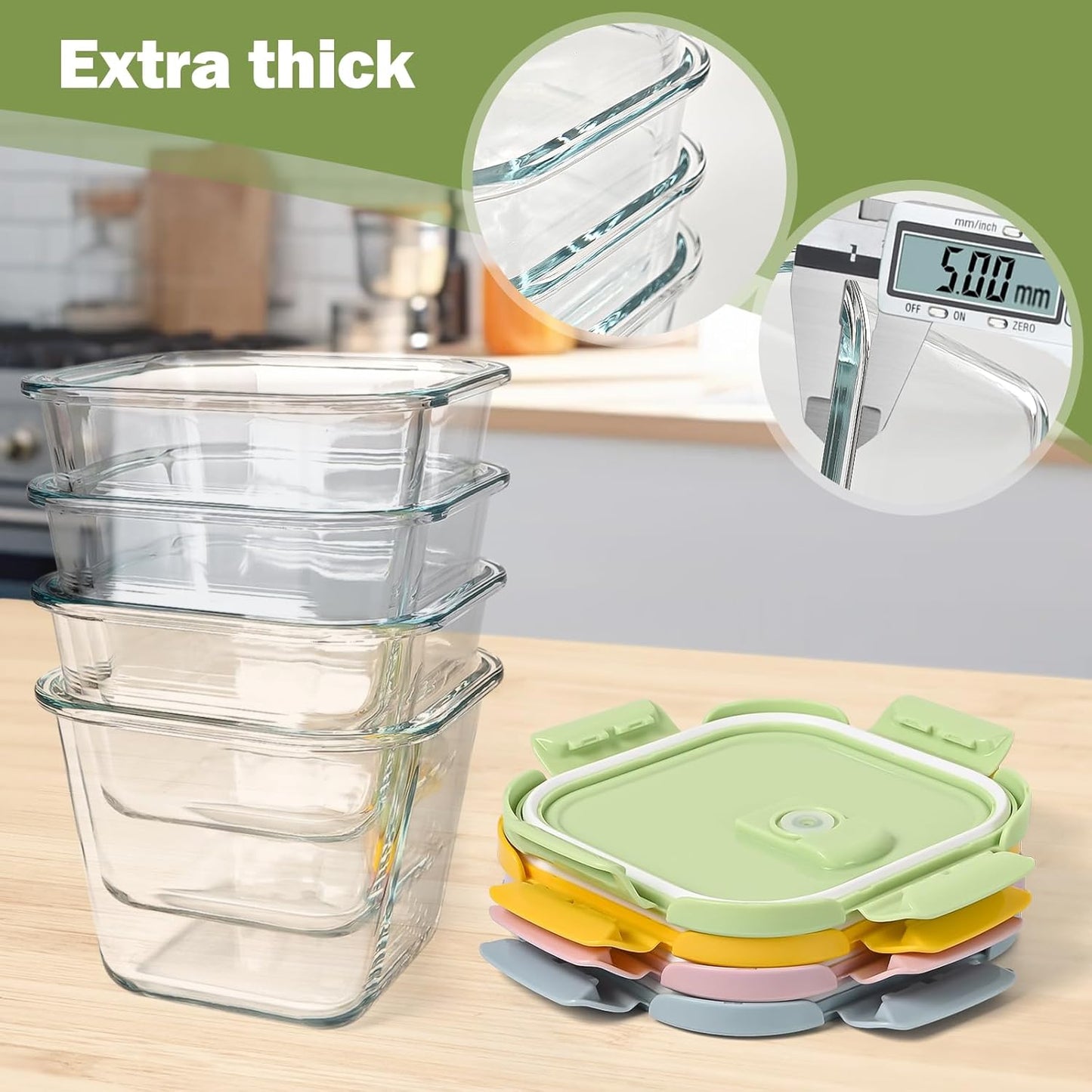 Glass Soup Containers with lids 4 Cup, 32 oz Glass Storage Containers, Tall Borosilicate Glass Food Storage Containers for Lunch, Ice Cream, Travel and Deli, Soup Freezer Safe Containers with Lids