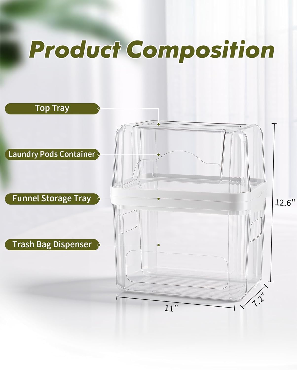 Trash Bag Dispenser Dishwasher Pod Organizer, 3 in 1 Grocery Garbage Bags Holder Storage Box Clear Laundry Room Pods Dishwasher Tab Cleaner Tablets Container Pantry Kitchen Under Sink Organizers