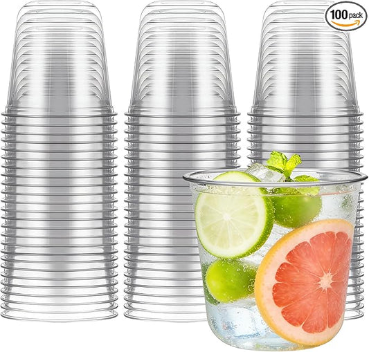 Ziliny 100 Pcs Plastic Stemless Wine Glasses Disposable Plastic Wine Glasses for Parties Weddings Birthdays Cocktail(Clear,10oz)