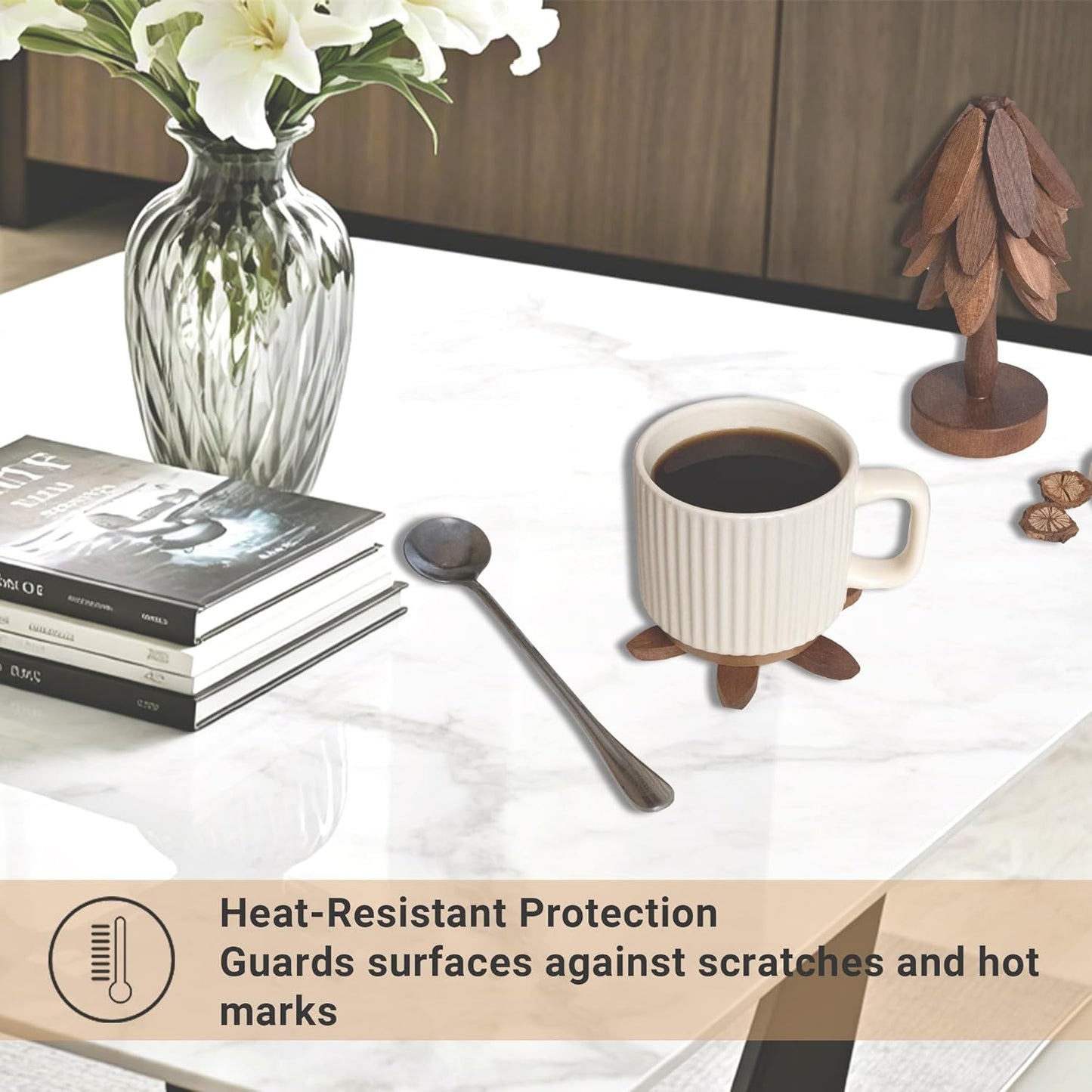 Yuoyar Coasters, Wooden Tree-Shaped Sapeli Wood Drink Coasters Set for Coffee Table, Kitchen Table Decor