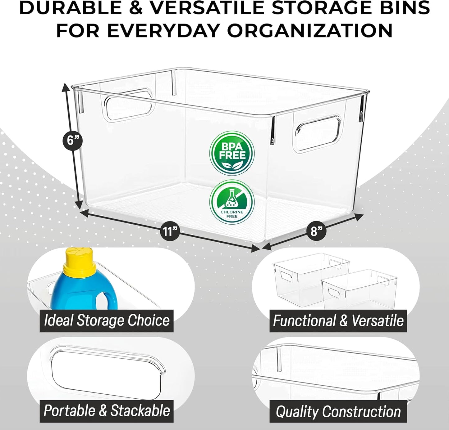 ClearSpace Clear Plastic Storage Bins – Pantry Organizers & Storage Containers, Cabinet Organizer - Home Organization Must Haves for Kitchen, Laundry Room, Office, Closet, Garage & Freezer