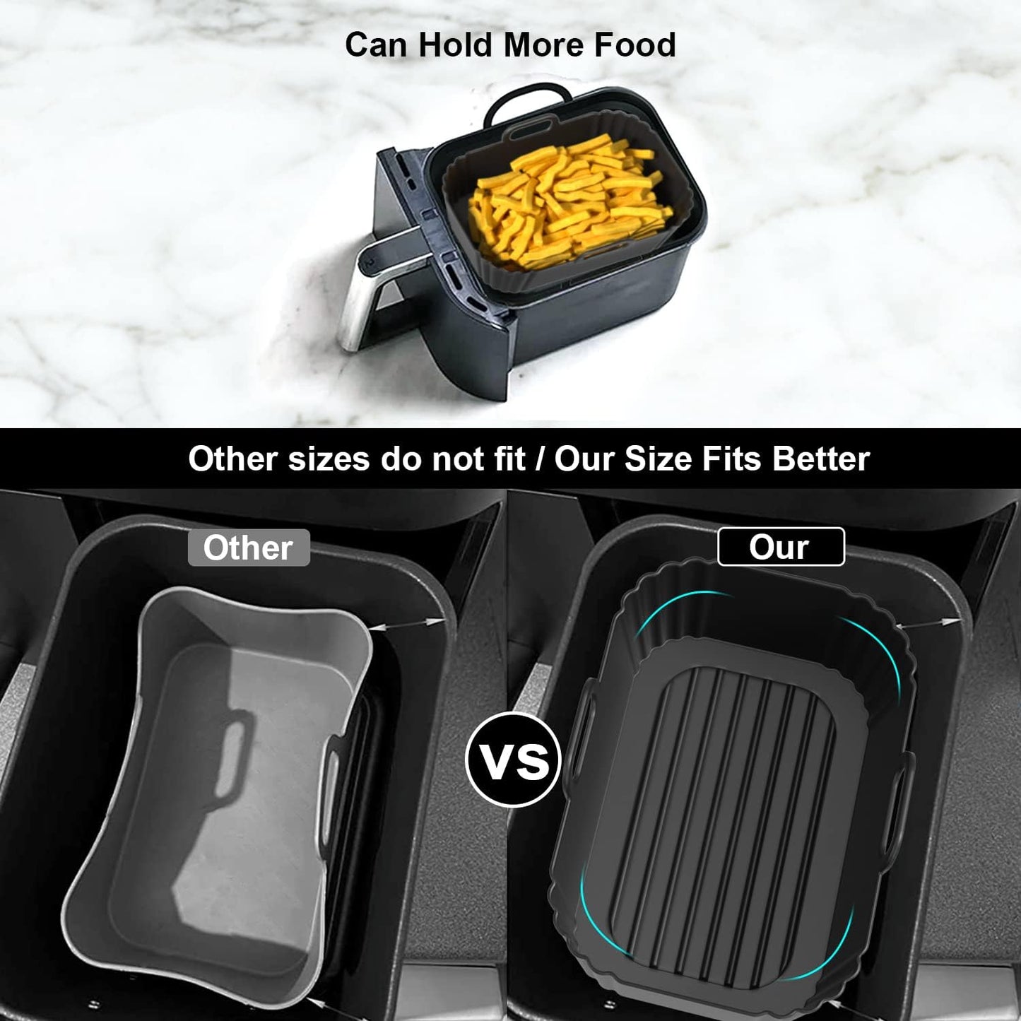 Silicone Air Fryer Liners 2 Pack, Reusable Liners Compatible for Ninja Foodi DZ201, DZ401, DZ550, COSORI, Chefman, Instant Air Fryer, and 6-in-1 8-10QT Air Fryer Baskets