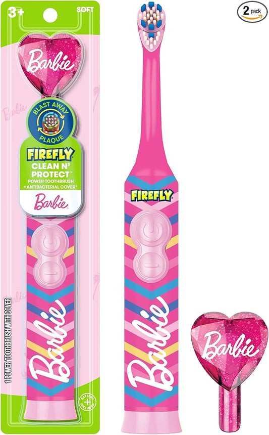 FIREFLY Clean N' Protect Barbie Toothbrush with Antibacterial Cover, Soft Bristles, Battery Included, Ages 3+, 1 Count