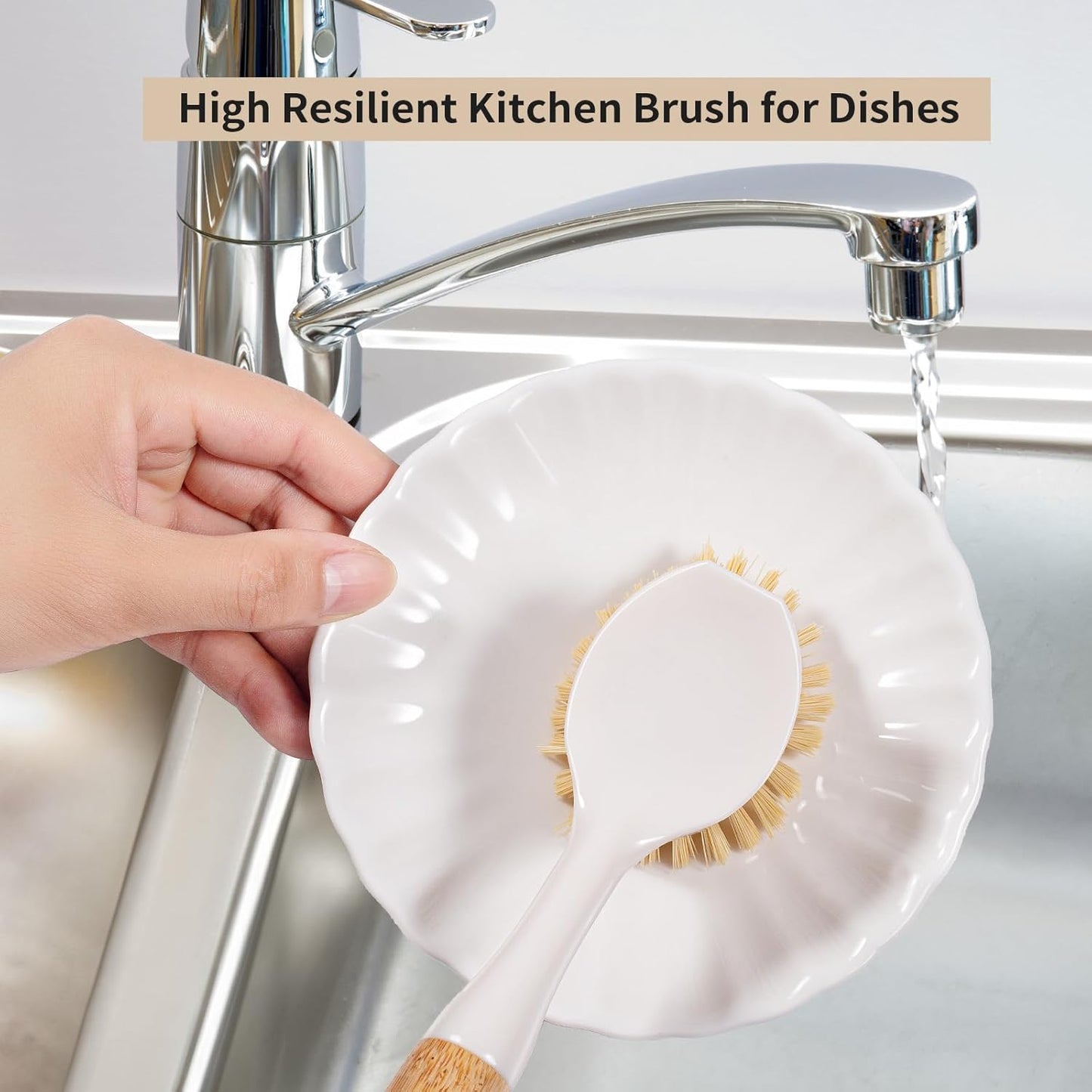 Kitchen Dish & Cast Iron Brush with Scraper, [2 Pack] Skillet Scrub Cleaner with Handle, Kitchen Cleaning Scrubber for Dishes, Pots, Cast Iron Skillet, Non-Stick Frying Pans, Sinks and House Cleaning