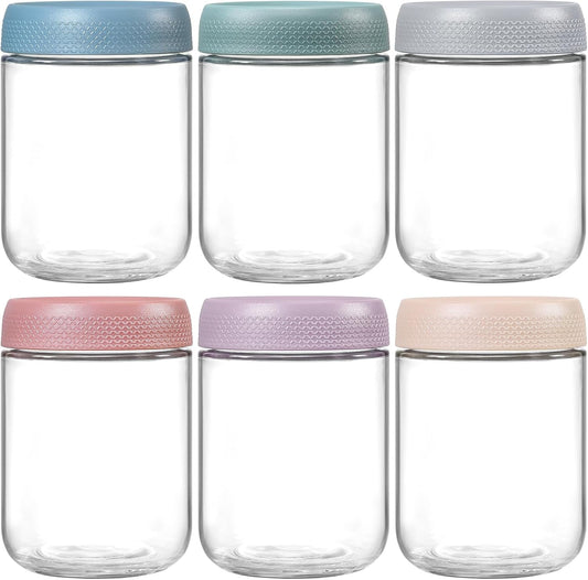 6-pack 16 oz Overnight Oats Containers with Lids, Glass jars with Airtight Lids, Wide mouth Mason Salad jars, Glass Food Storage Containers for Snacks Yogurt Spice Sugar