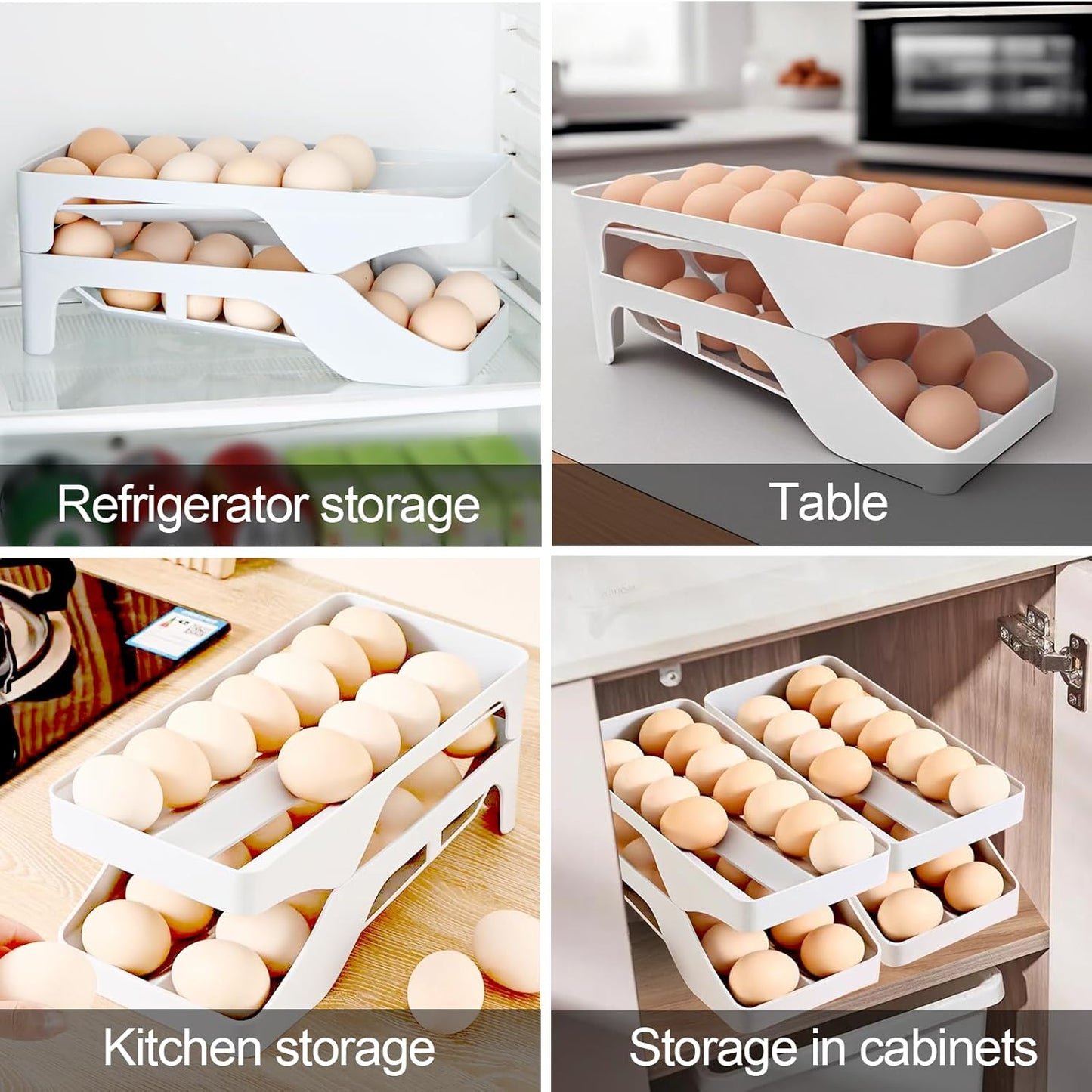 Egg dispenser for refrigerator, Automatic rolling egg holder for fridge, Space saving, Holds 28 Eggs, For kitchen,cabinets,table,refrigerator