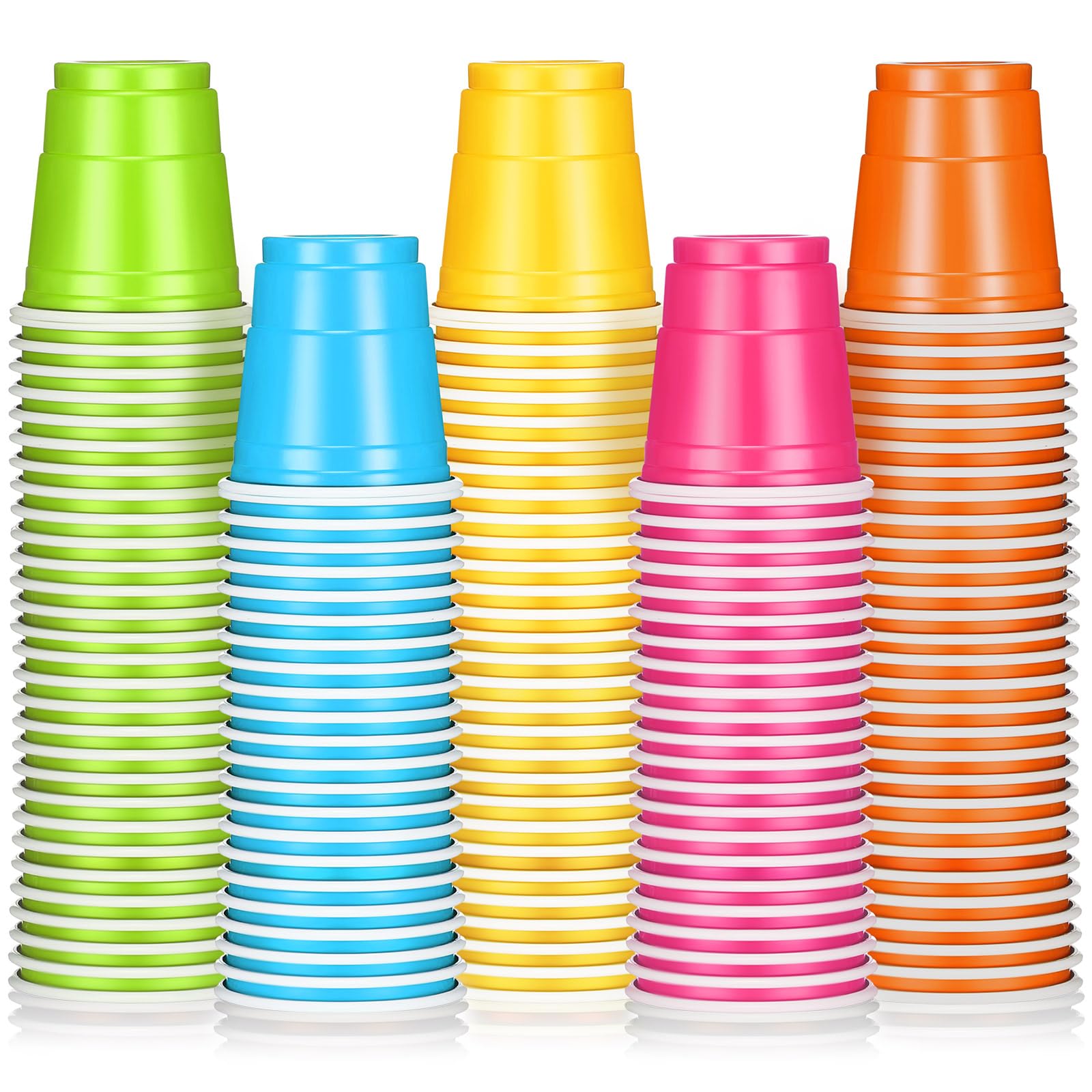 Roshtia 100 Pack 2 oz Plastic Shot Cups, Graduation Mini Disposable Shot Glasses 2 oz Party Cups for Graduation Wedding Party, Beer Taste Serving, Snacks(Multi Colors)