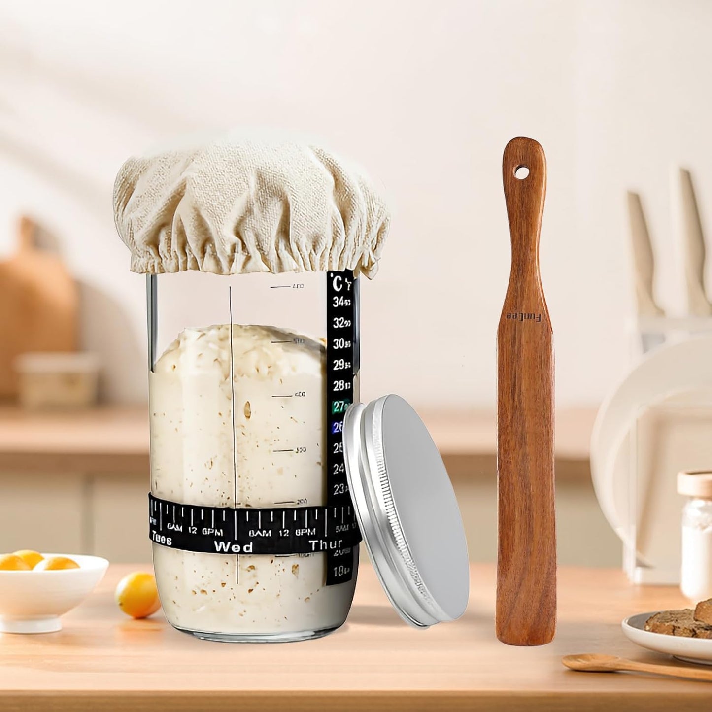 2 Pack Wooden Spurtle for Sourdough Starter, Mixing, Reaching Bottom of Jar, Dough Whisk, Long Handle Jar Spatula, Spurtles Kitchen Tools Teak Wood Kitchen Utensils kit for Baking, Cooking