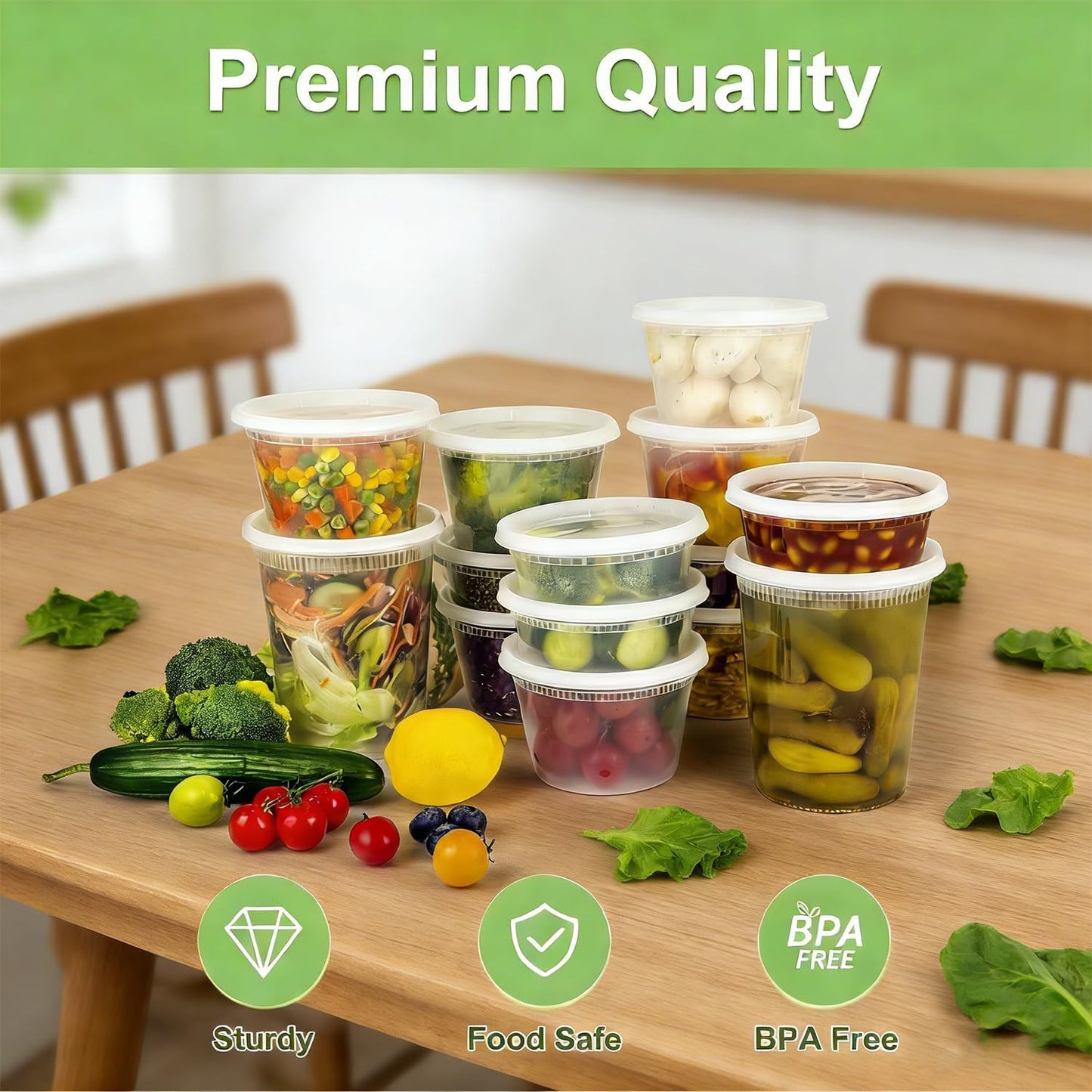 120 Sets (220-Piece) Deli Containers with Lids, 32/24/16/12/8 OZ X 20 Set Each,20 Spoons,Leak-Proof Plastic Airtight Takeout Meal Prep StorageBPA Free,Freezer/Microwave/Dishwasher Safe