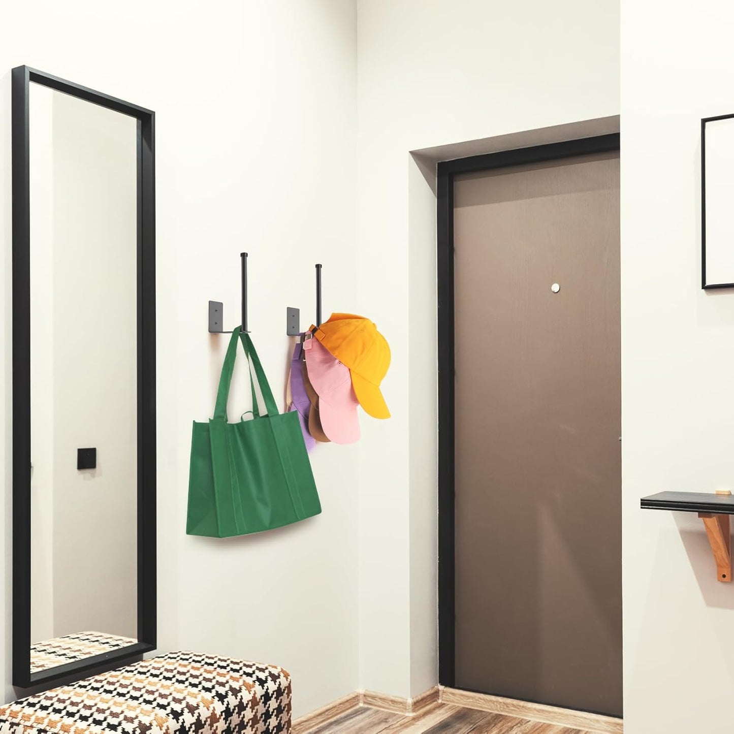 2 Pack Hat Racks for Baseball Caps, Stainless Steel Hat Organizer for Baseball Cap, Hat Holder Storage Organizer, Hat Hanger Strong Adhesive/Wall Drilled for Door, Bedroom, Closet(Black 6 in)