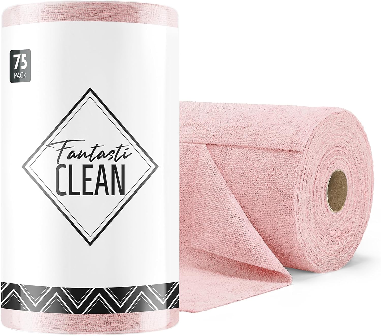 Fantasticlean Microfiber Cleaning Cloth Roll -75 Pack, Tear Away Microfiber Towels, 12" x 12", Reusable, Washable, Scratch Free, Ultra Absorbent Dishcloth for All-Around Cleaning Supplies (Pink)