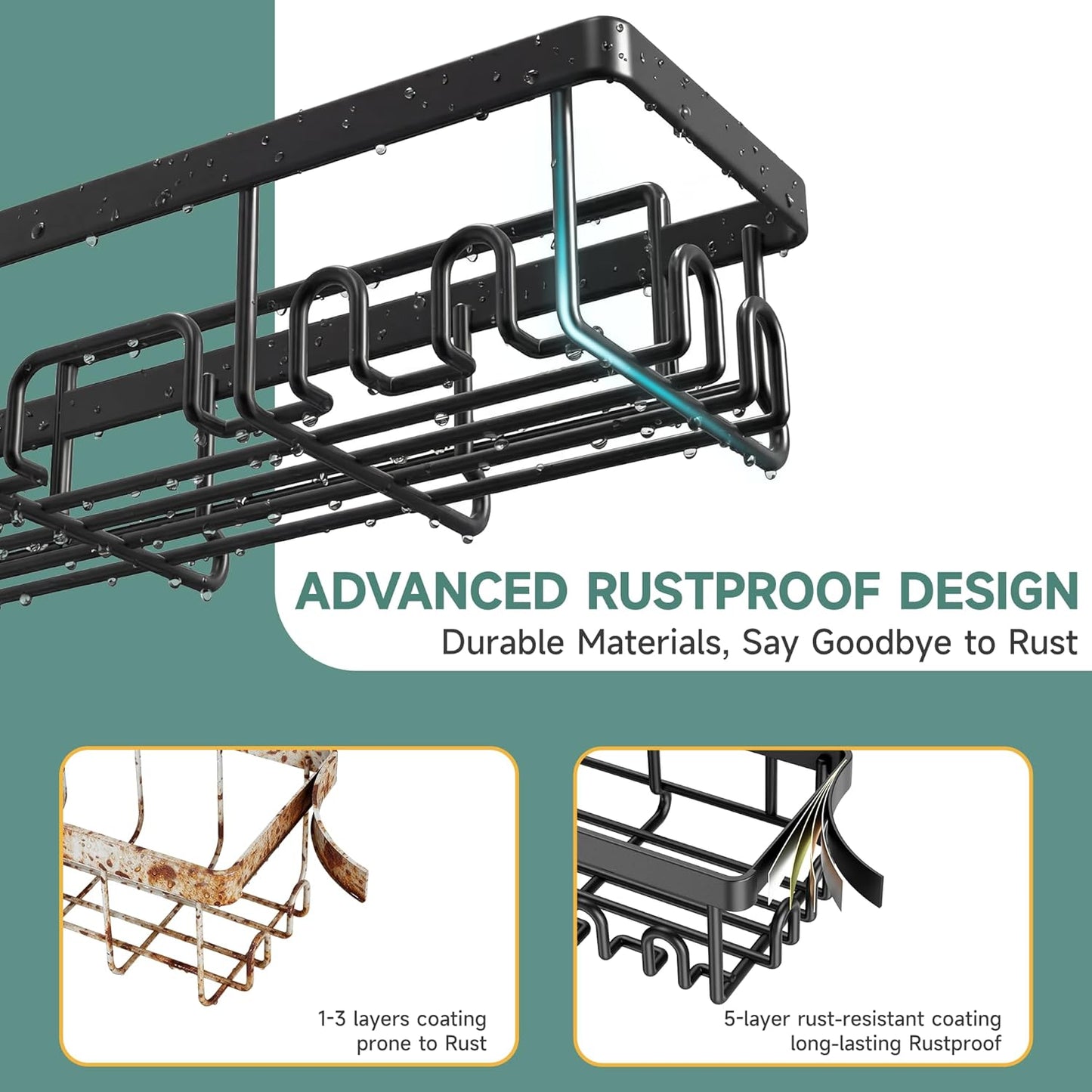Veken Shower Caddy 6-Pack, Advanced Rustproof Design, No Drilling Adhesive Shelves, Rack with Soap Holder, Large Capacity Bathroom Organizers and Storage, Wall-Mounted Kitchen & Home Decor