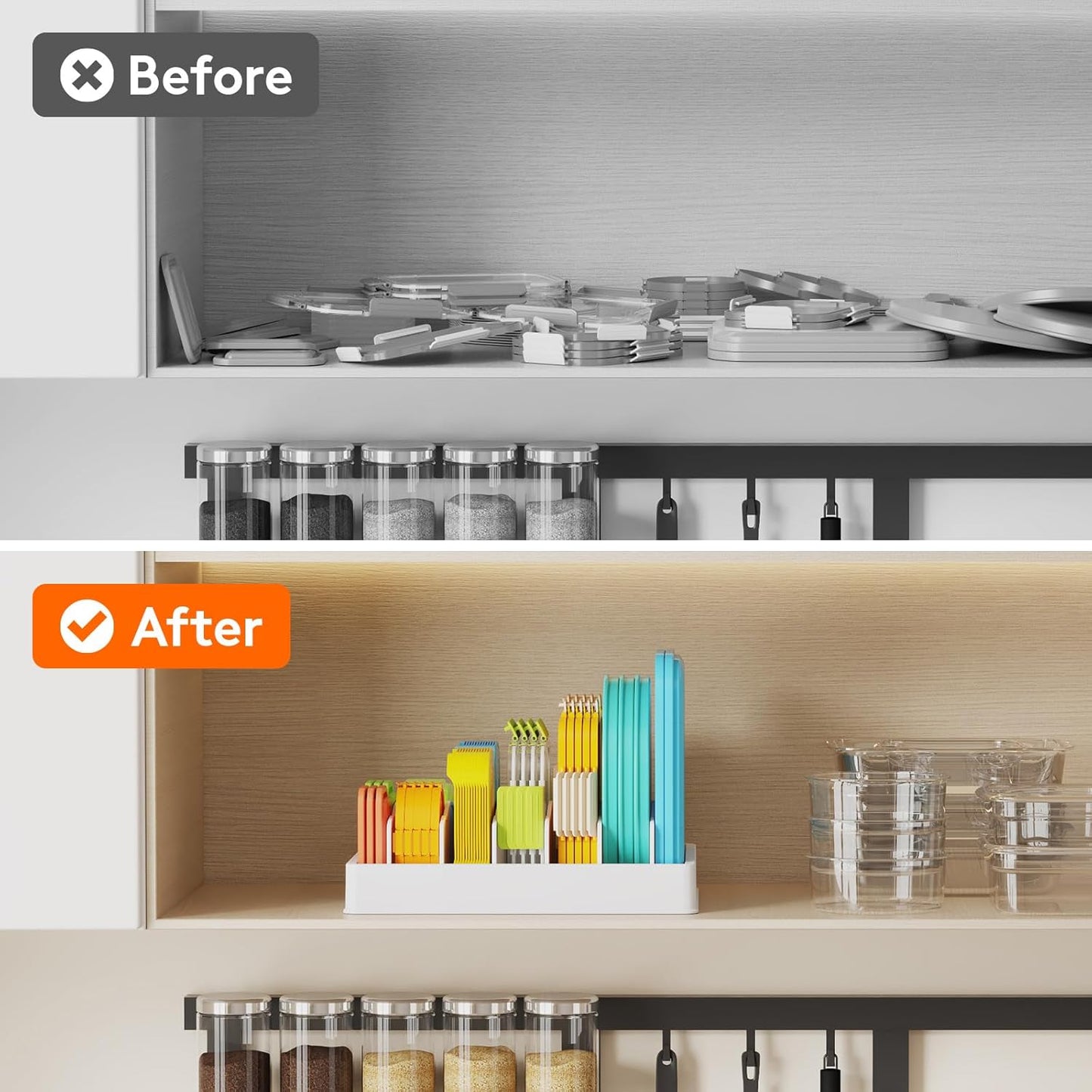 Lifewit Kitchen Cabinet Organizer for Food Contanier Lid, Large Lid Holder with 6 Adjustable Dividers & 7 Sections for Pantry Organizers and Storage, Home Drawer Organization, 13" x 10"