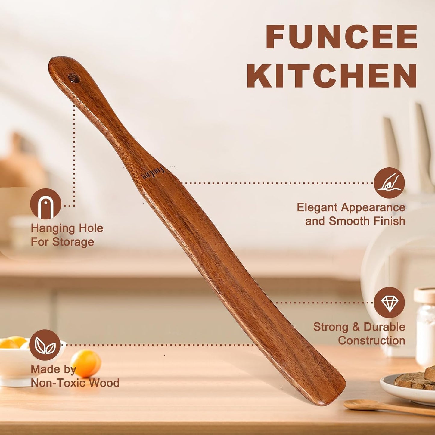 2 Pack Wooden Spurtle for Sourdough Starter, Mixing, Reaching Bottom of Jar, Dough Whisk, Long Handle Jar Spatula, Spurtles Kitchen Tools Teak Wood Kitchen Utensils kit for Baking, Cooking
