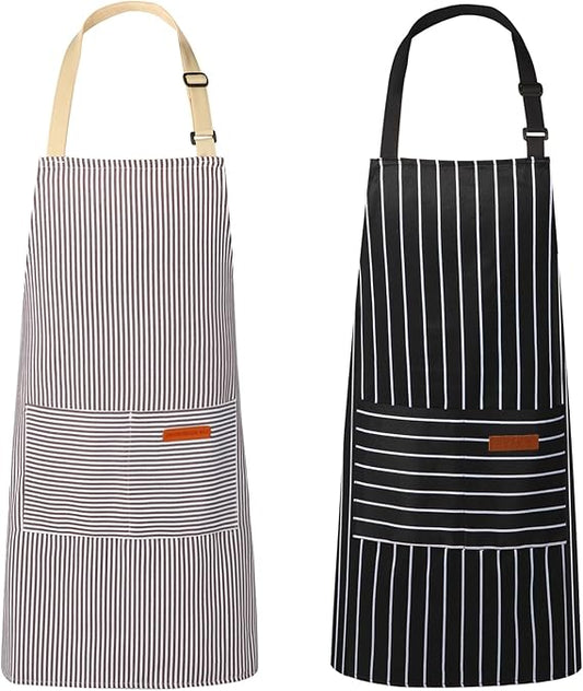 2 Pack Kitchen Aprons, Apron for Cooking with 2 Pockets, Unisex Adjustable Neck Strap Chef Aprons for Men Women