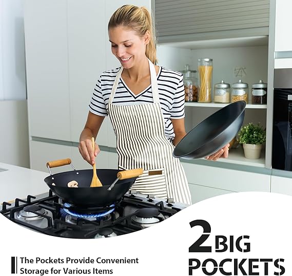 2 Pack Kitchen Aprons, Apron for Cooking with 2 Pockets, Unisex Adjustable Neck Strap Chef Aprons for Men Women