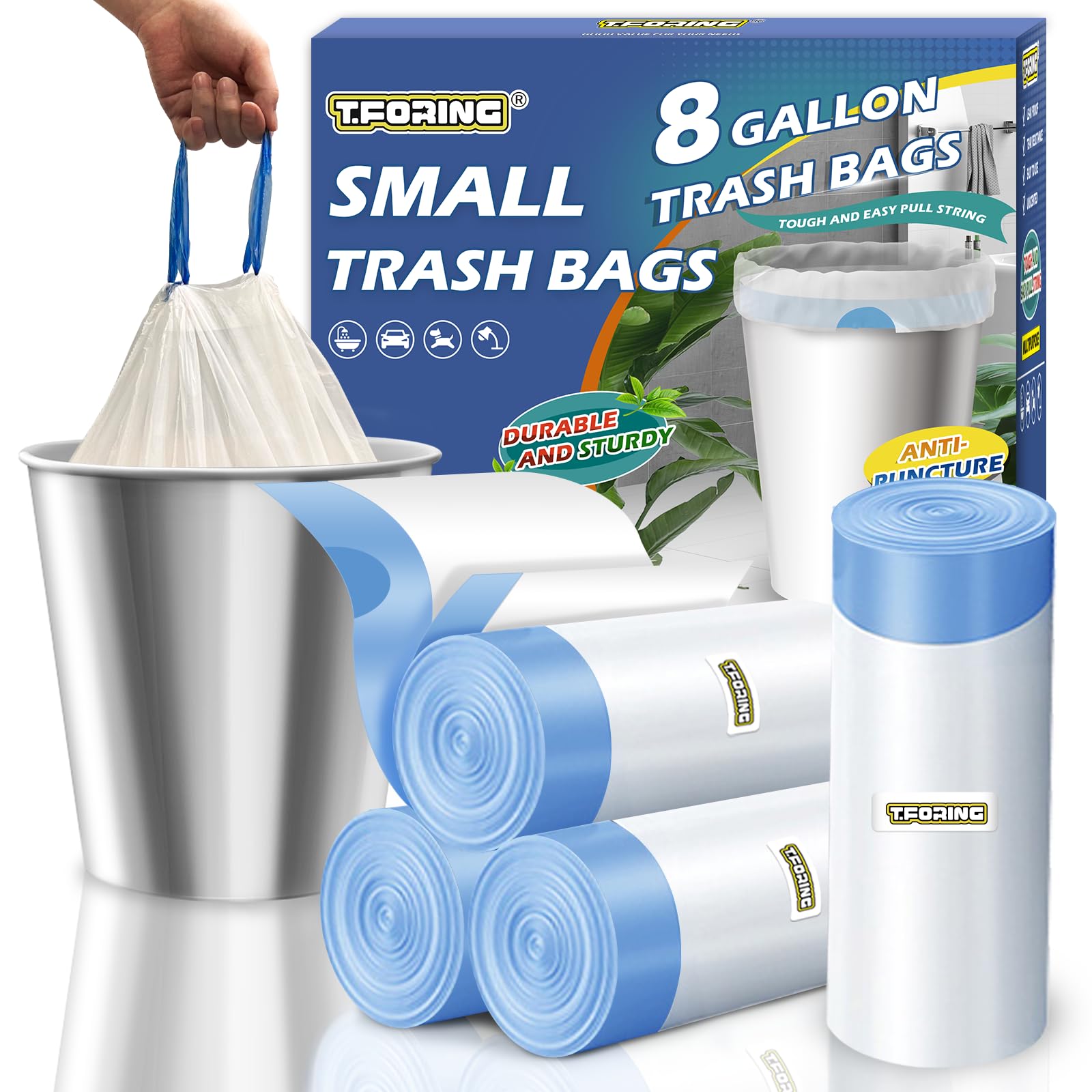 8 Gallon Trash Bags Drawstring 1.2 Mil - 100 Count White Medium Garbage Bags Unscented, 30 Liter Thick Plastic Trash Can Liners for Home Kitchen Bathroom