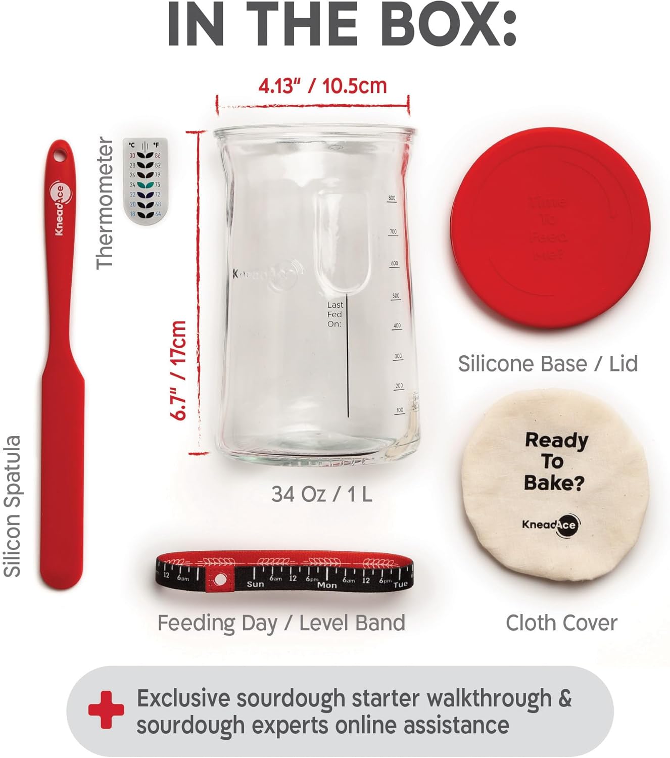 KNEADACE Pro Sourdough Bread Starter Kit - 34 oz Large Capacity Sourdough Starter Jar with 5 unique features for the perfect sour dough bread & sourdough starter kit - sourdough supplies (KA06)