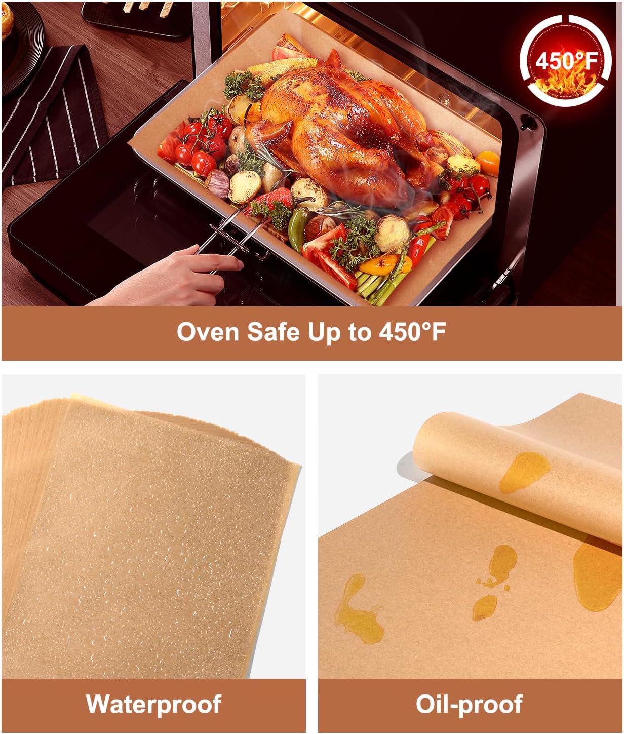 Unbleached Parchment Paper Baking Sheets, 9x13IN Precut Non-Stick Parchment Paper for Baking, Grilling, Air Fryer, Steaming-70 Sheets Unbleached Parchment Sheets for Bread Cup Cake Cookie And More