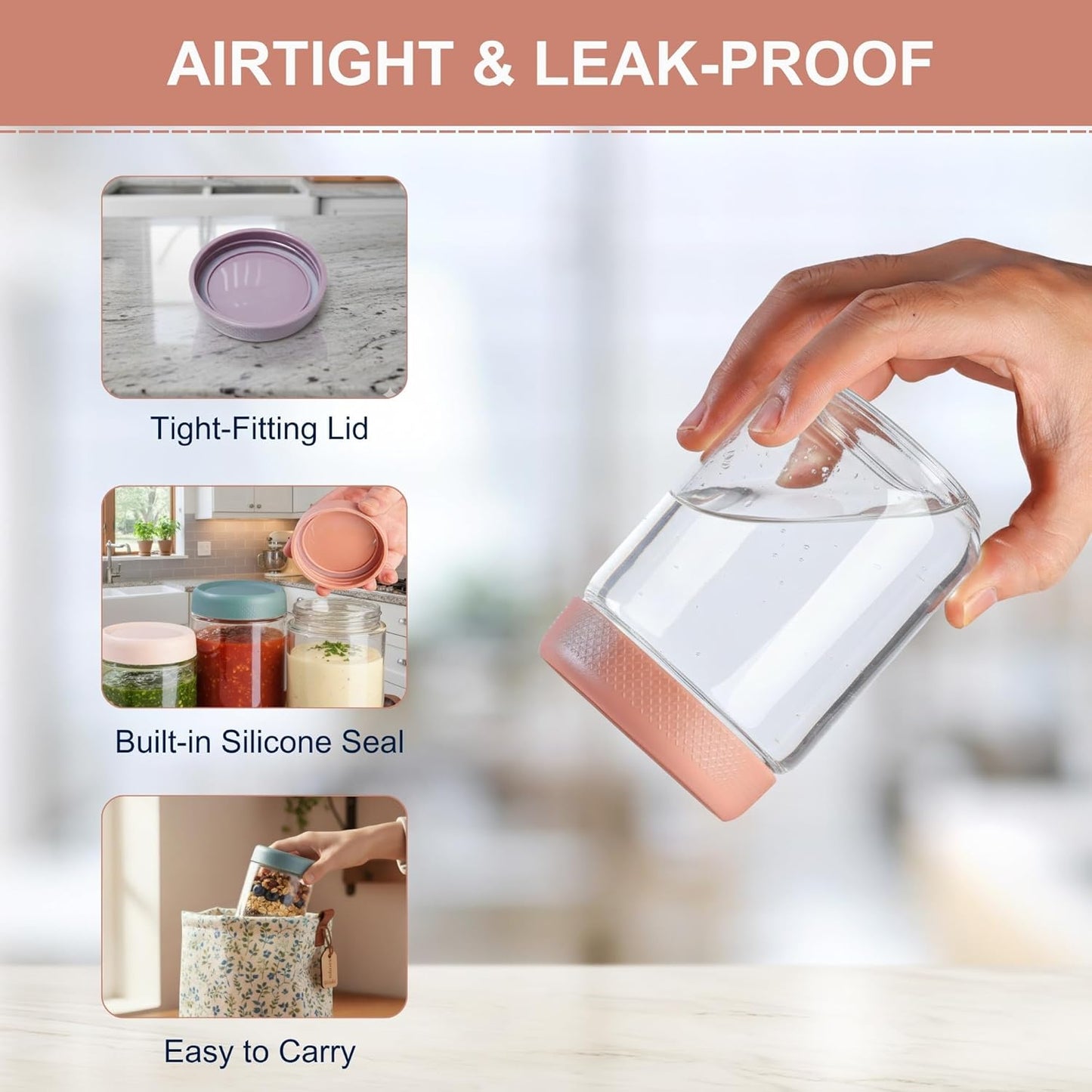 CATIFLIN 6-Pack Overnight Oats Containers with Lids, 16oz & 10oz Glass Mason Jars, Airtight Wide-Mouth Food Storage Containers for Meal Prep, Yogurt, Salad, Snacks, Chia, and Baby Food