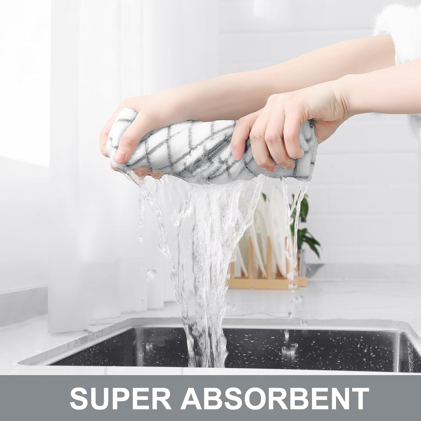 Homaxy Premium Cotton Kitchen Towels 16"x 28", Large Natural Ring Spun 390 GSM Dish Towels, Super Absorbent Terry Kitchen Hand Towels, Soft Tea Towels with Hanging Loop, Grey Check Design, 6 Pack