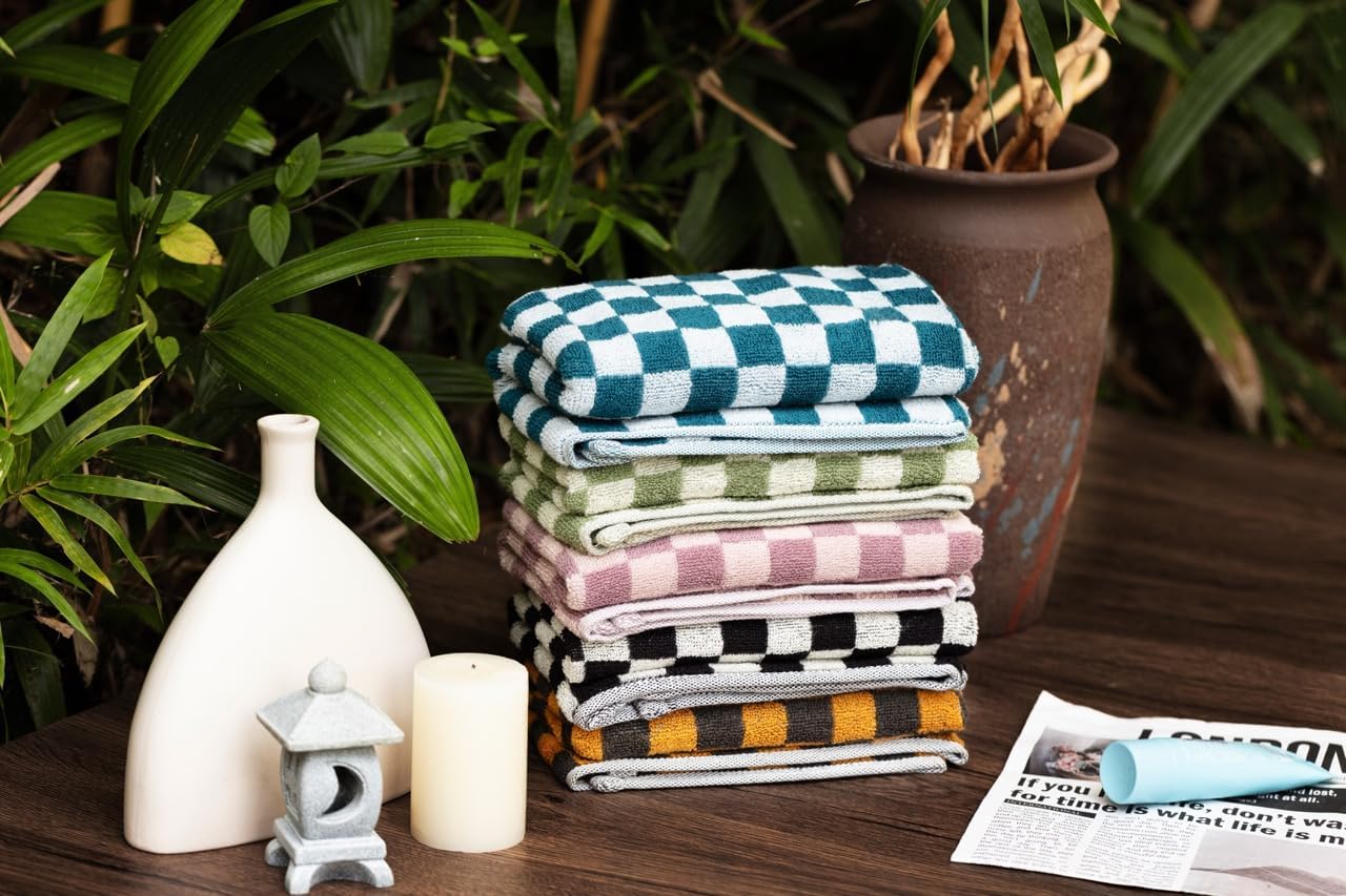 Hand Towels 5 Pack - Cotton Face Towels Soft, Absorbent, and Decorative Checkered Design for Bathroom, Kitchen, Gym, and Spa - 13 x 29 Inches for Any Occasion