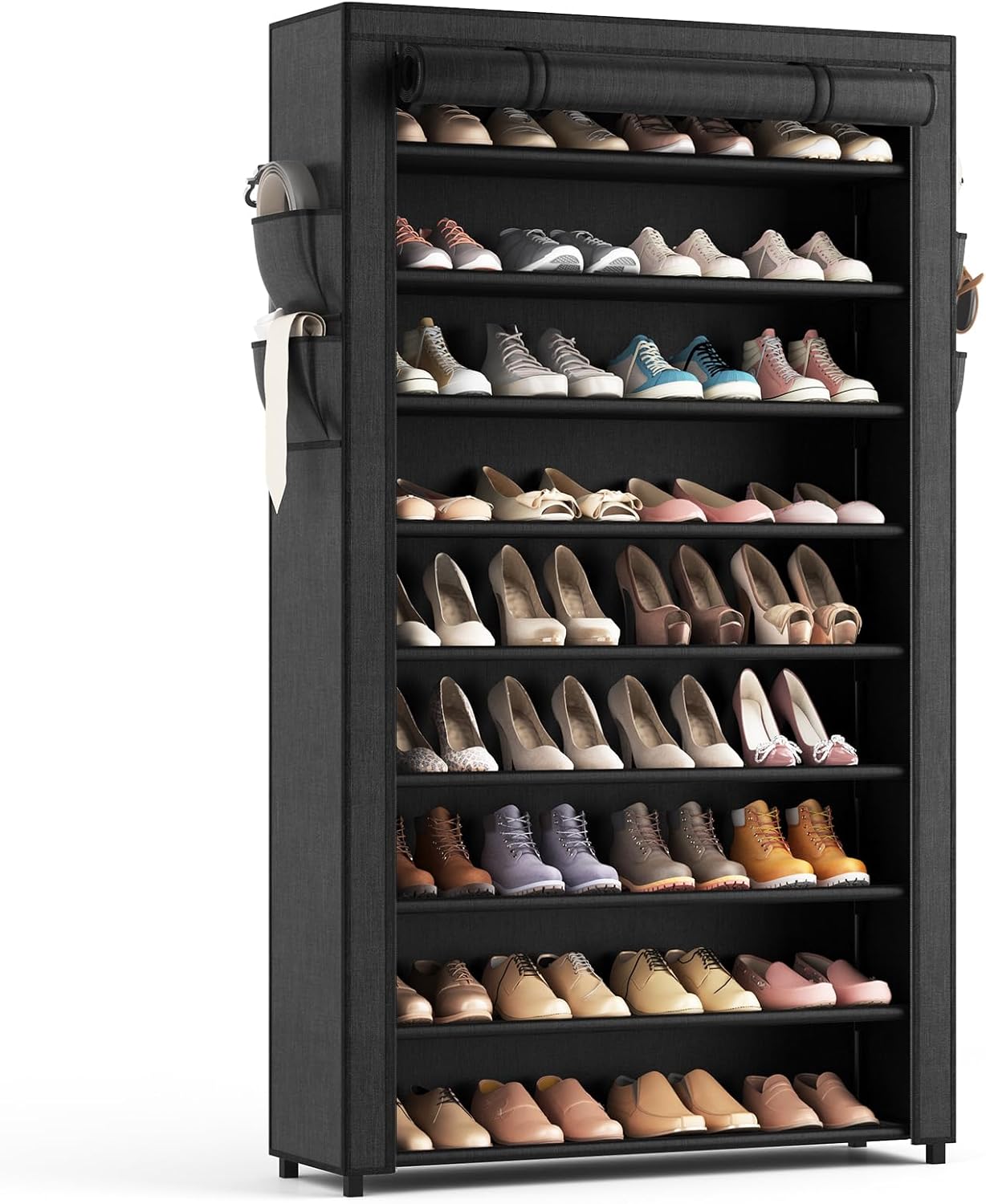 Shoe Rack with Covers - 10 Tiers Tall Shoe Rack Organizer Large Capacity Shoe Shelf Storage 40 Pairs Space Saving Vertical Shoe Storage Organizer for Closet, Entryway, Dorm, Bedroom