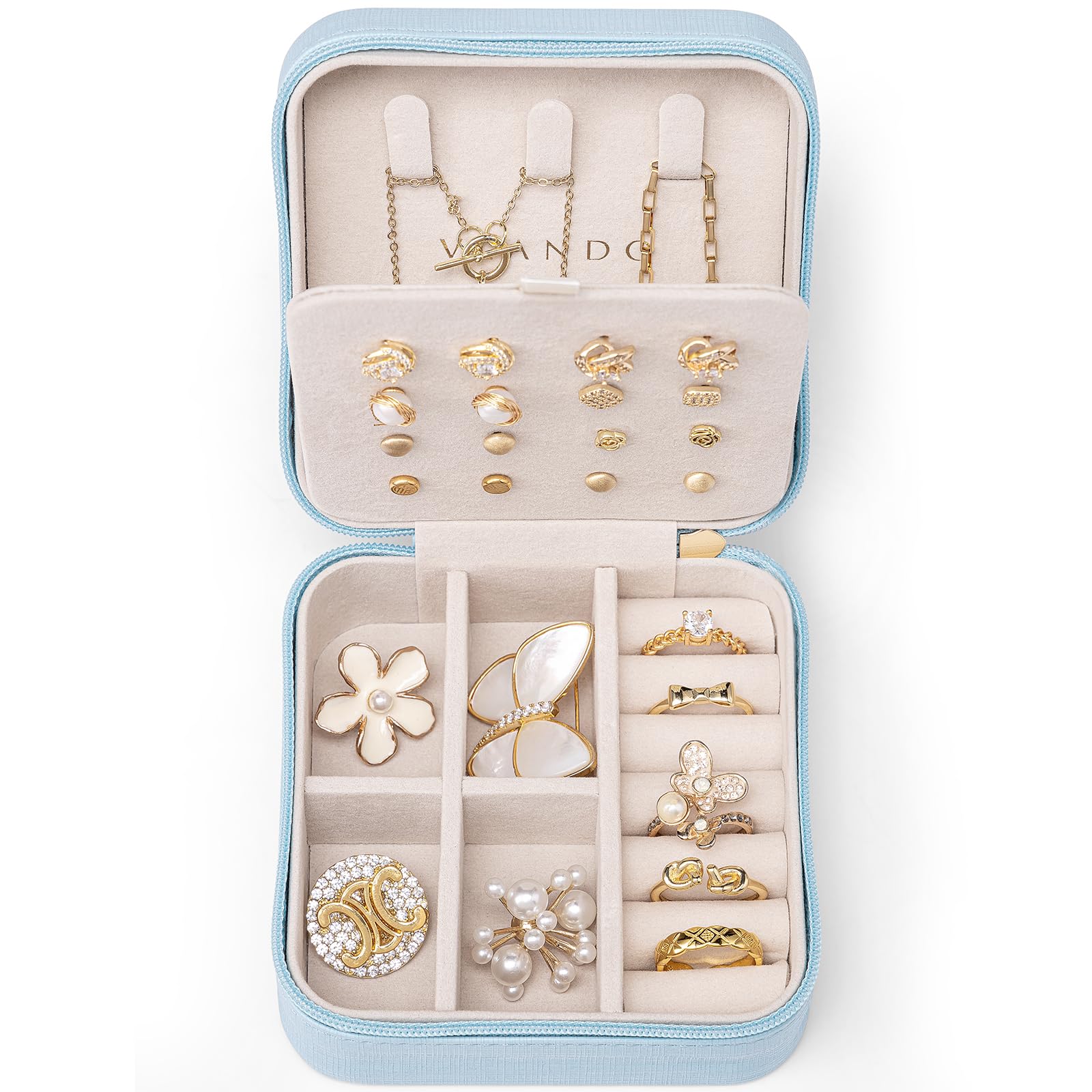 VLANDO Travel Jewelry Case, Bridesmaid Gift for Women - Small Travel Jewelry Box for Girls Women - Blue