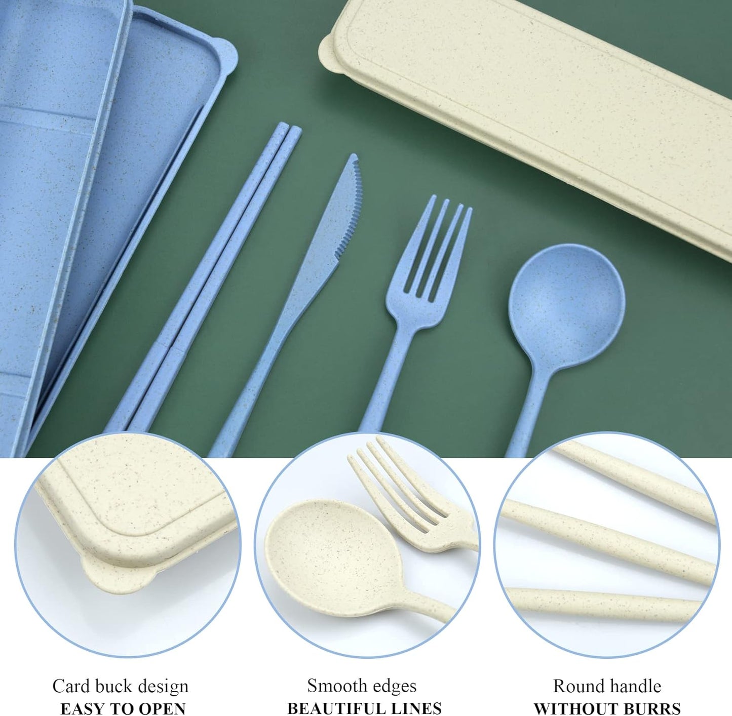 4 Sets Travel Utensils with Case, Cutlery Set Chopsticks Fork Spoon Knife with Case, Reusable Plastic Utensils Sets for Lunch Box Accessories,Portable Lunch Box Utensils Set for Daily Use