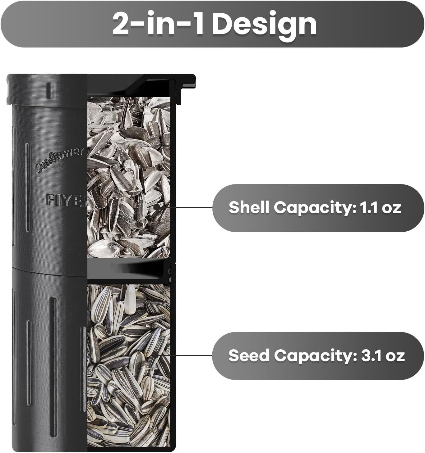 Sunflower Seed Spit Cup, with Seed Storage & Shell Disposal. 3D Printed Portable Pistachios Snack Nut Bowl Cup for in-Car, Road Trip & Ball Games. Seed Lovers Gift (Black)