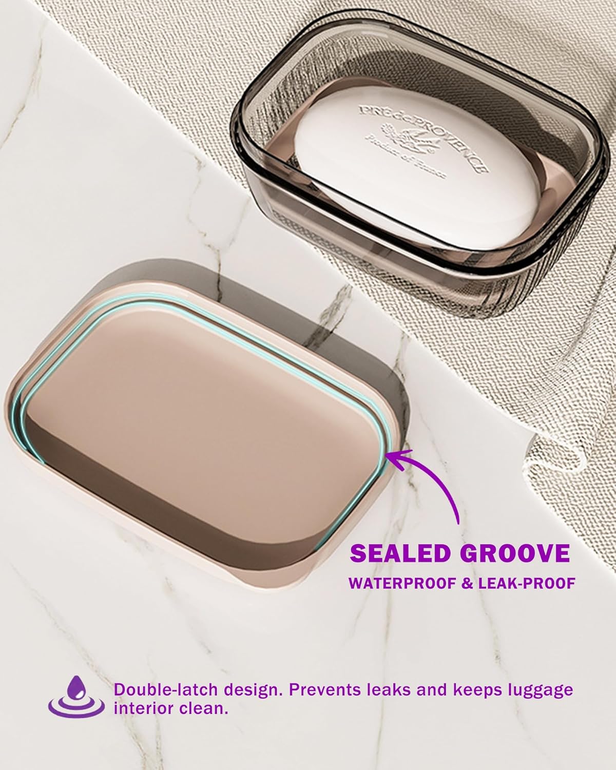 Travel Essentials Soap Holder with Lid,Leakproof Soap Dish with Drainage Layer, Portable Travel Soap Bar Case for Camping, Gym, Bathroom,Kitchen,Dormitory,Hotel(Clear)