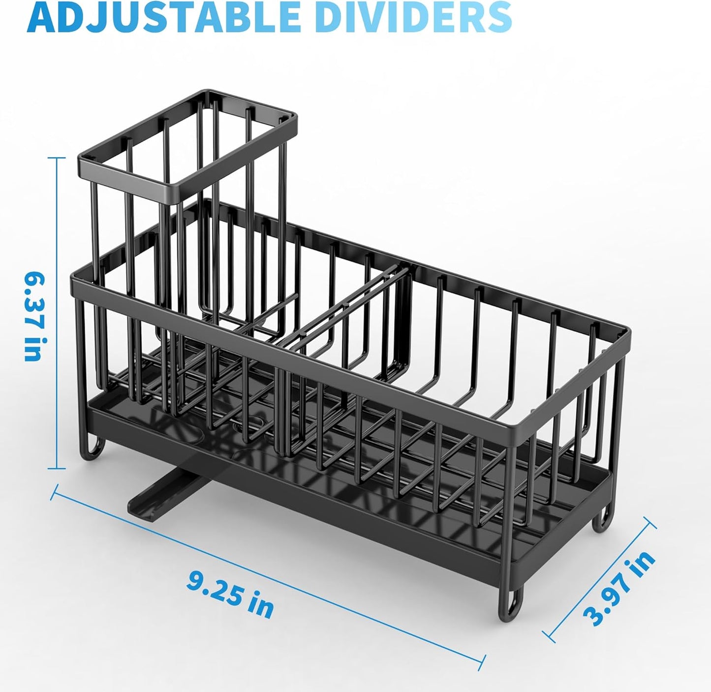 Cisily Black Sponge Holder for Kitchen Sink, Sink Caddy Organizer with High Brush Holder, Kitchen Countertop Organizers and Storage Essentials, Rustproof 304 Stainless Steel, Soap Dispenser Organize