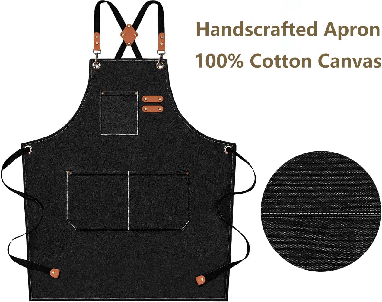 AFUN Chef Aprons for Men Women with Oversized Pockets, 16-Ounce Cotton Canvas Cross Back Heavy Duty Work Apron (Black)