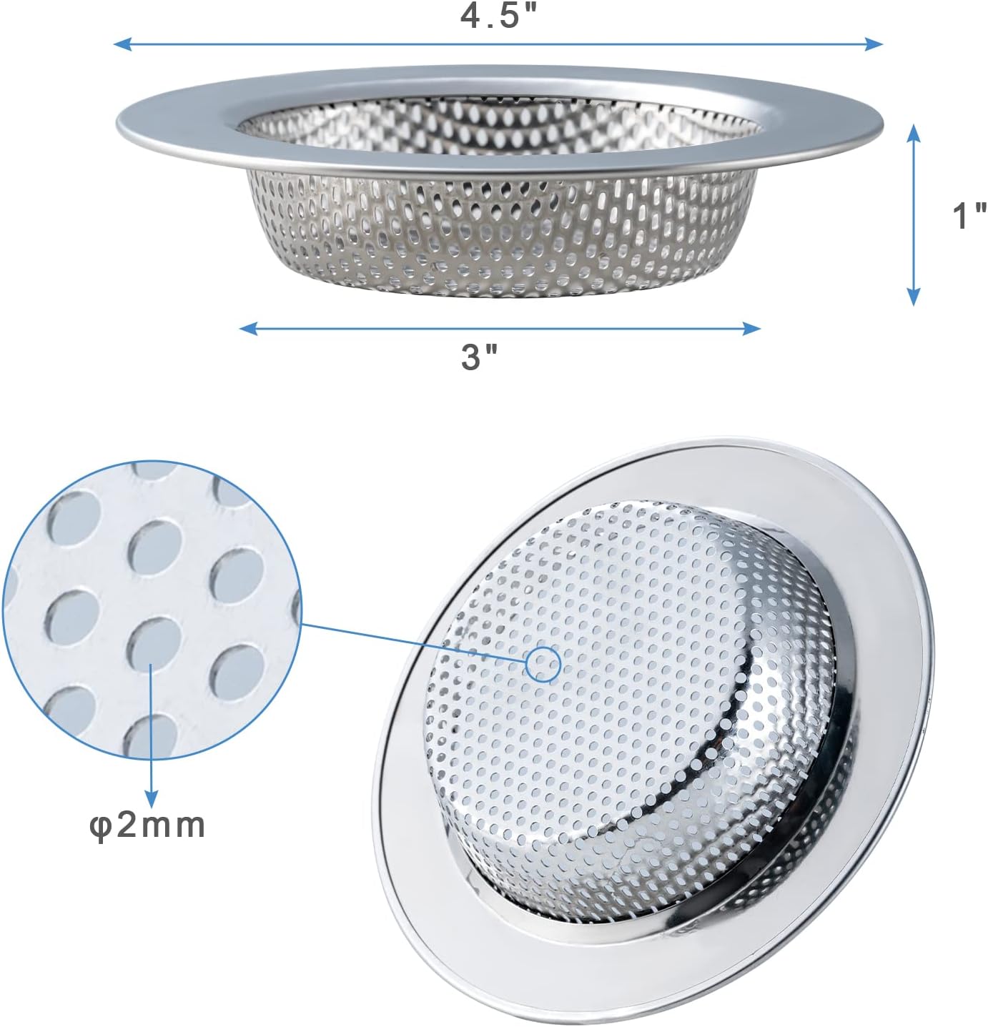 Honmein 2 Pcs Sink Strainer for Most Kitchen Sink Drain Basket, Upgraded Double-Layer Safe Design Kitchen Sink Strainer (Outer Diameter 4.5 Inch)