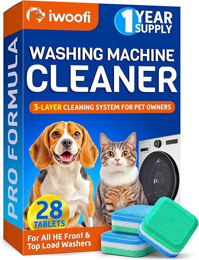 Washing Machine Cleaner Tablets for Pet Owners Pro – Front & Top Load HE Washers – Removes Pet Hair Buildup Eliminates Odors & Residue – 28 Tablets 1-Year Supply – Septic Safe Deep Clean