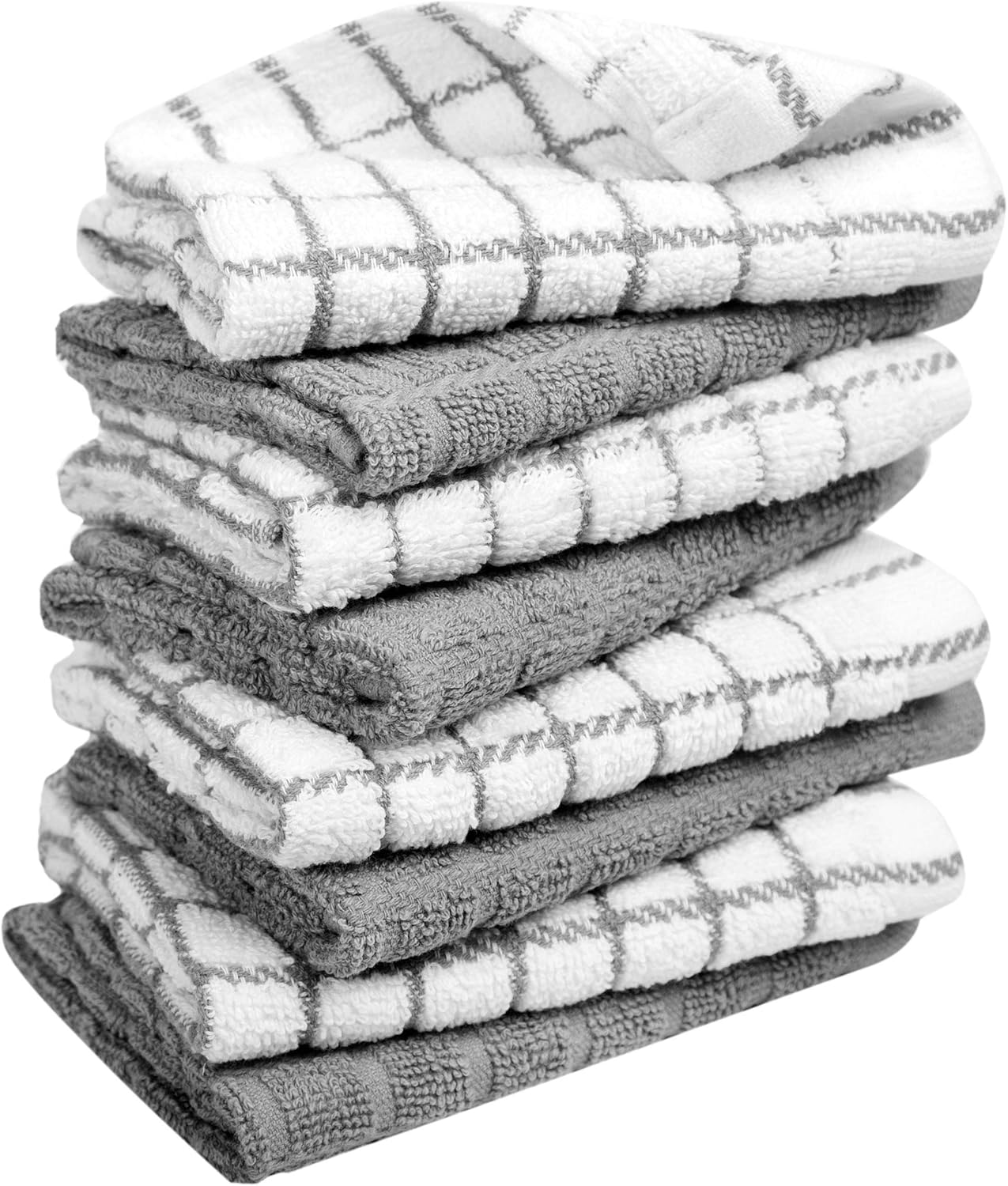 Bumble Dish Towels & Dish Cloths (8 Pack) | 100% Cotton Kitchen Towels | 12" x 12" | 405 GSM | Soft, Highly Absorbent & Durable Rags for Washing Dishes | Gray