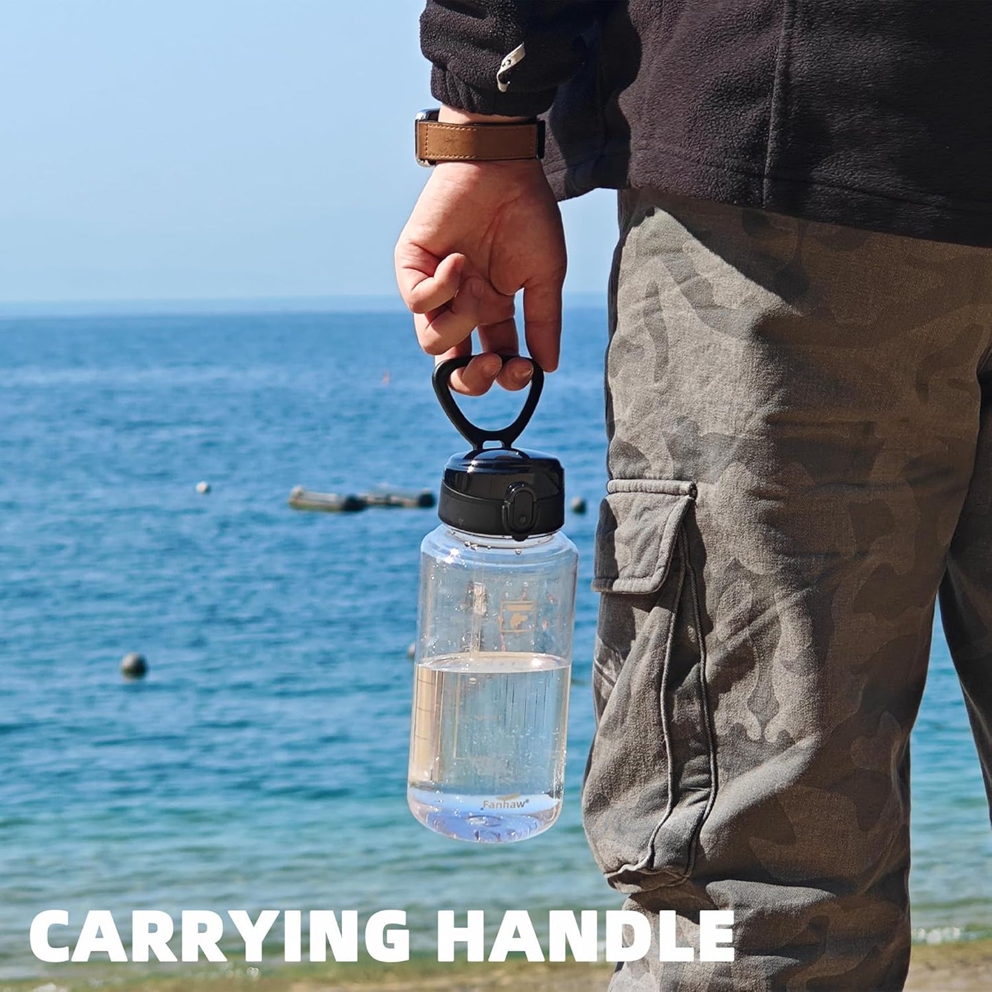 Fanhaw 32 Oz Clear Tritan Water Bottle, BPA-Free & Leak-Proof, Wide Mouth with Anti-dust Chug Lid, Reusable Plastic Bottle for Gym, Travel, School & Office (Clear&White)